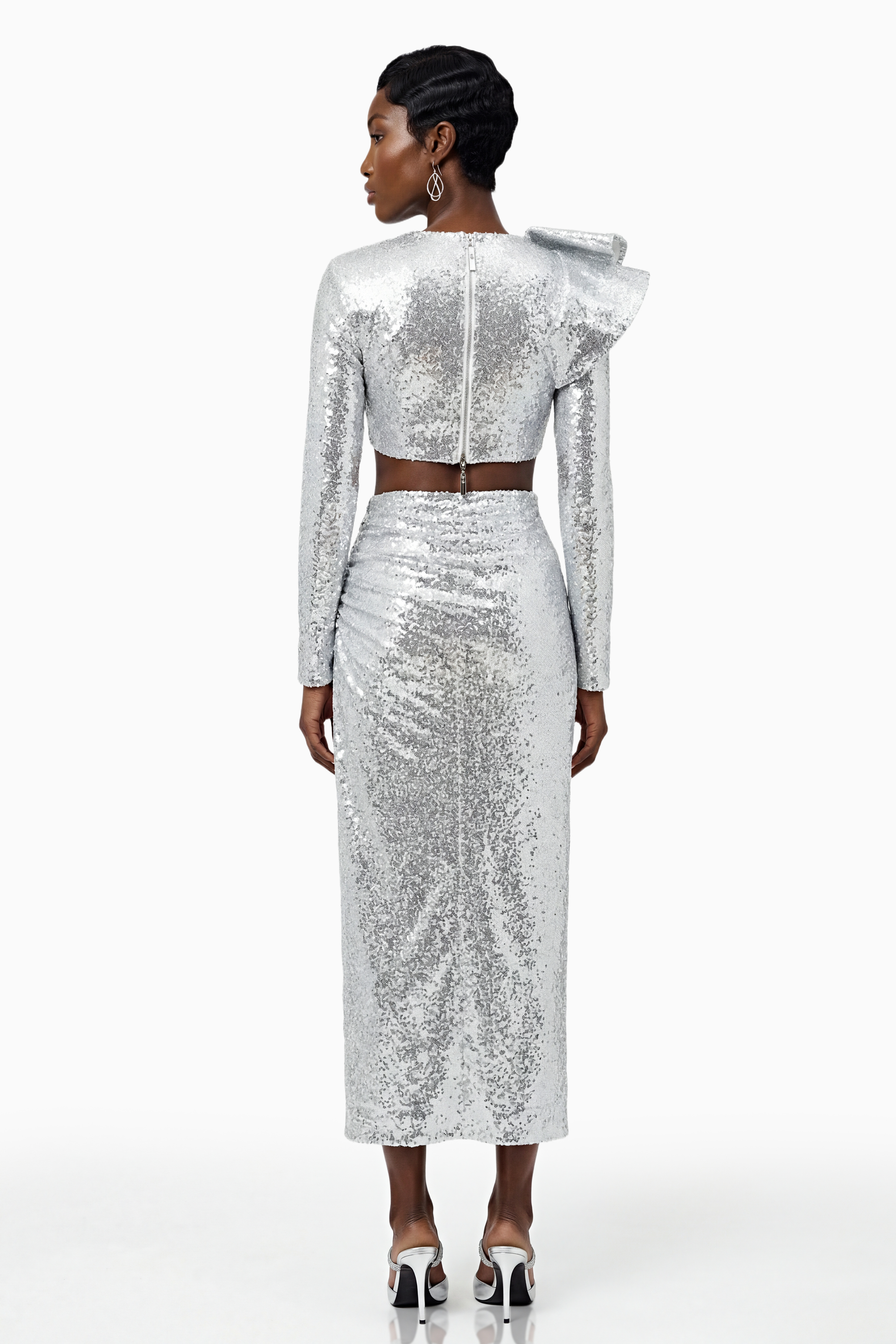 Selah Silver Asymmetrical Top & Skirt Set with Slit (Final Sale)