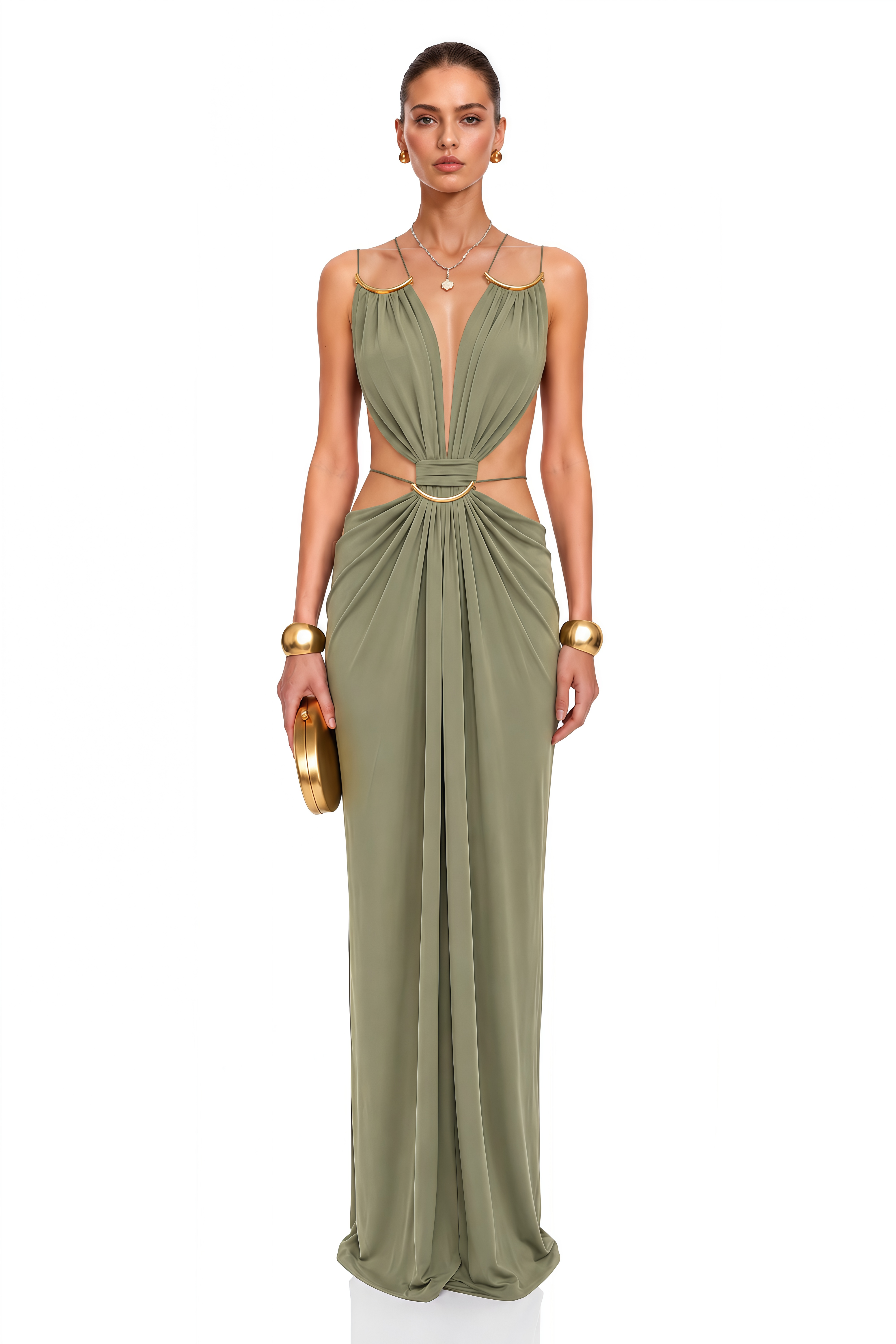 Sienna Matcha Green Cut-Out Halterneck Maxi Dress