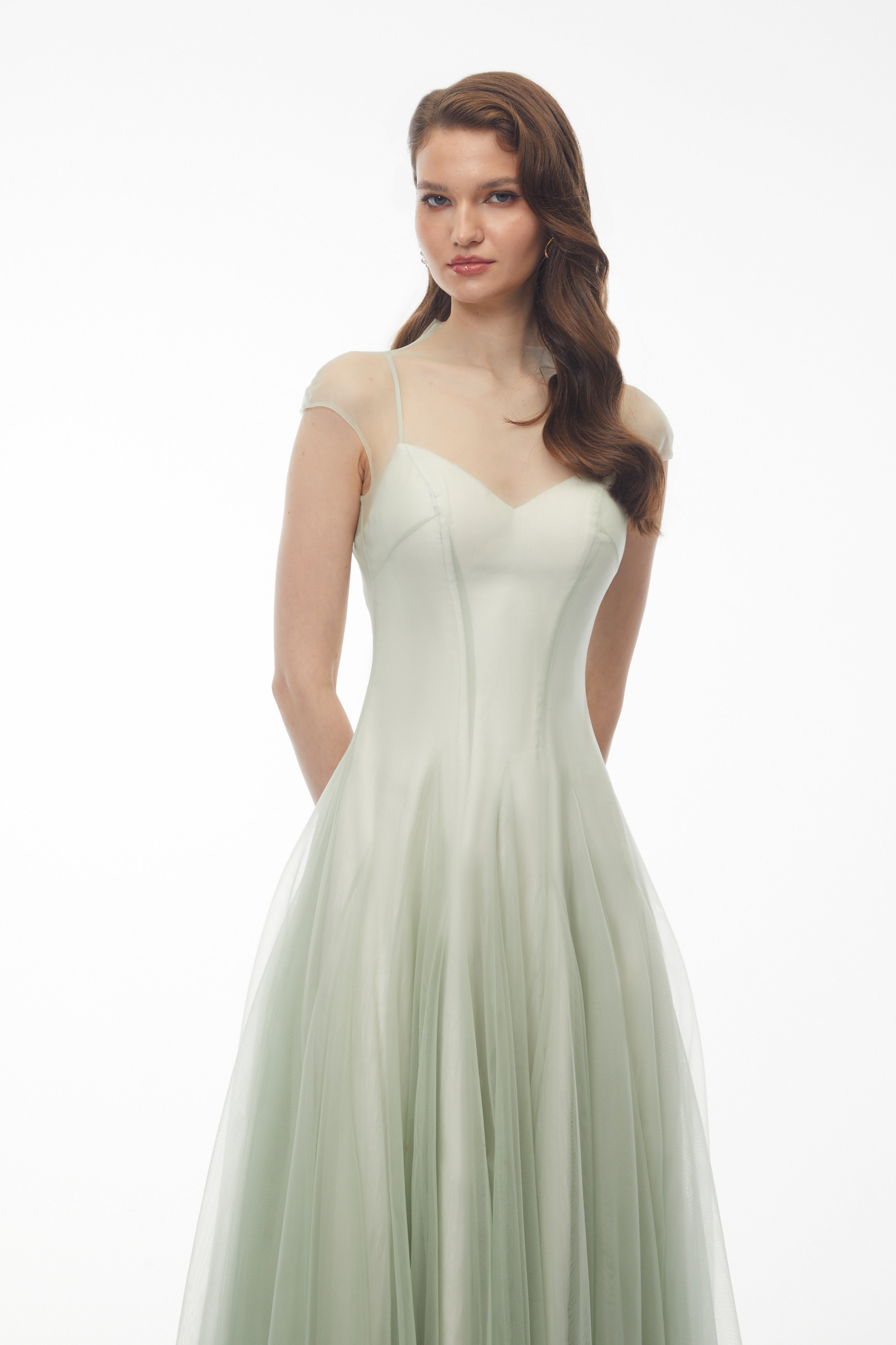 Simin Green Semi-Sheer Tulle Maxi Dress (Final Sale)