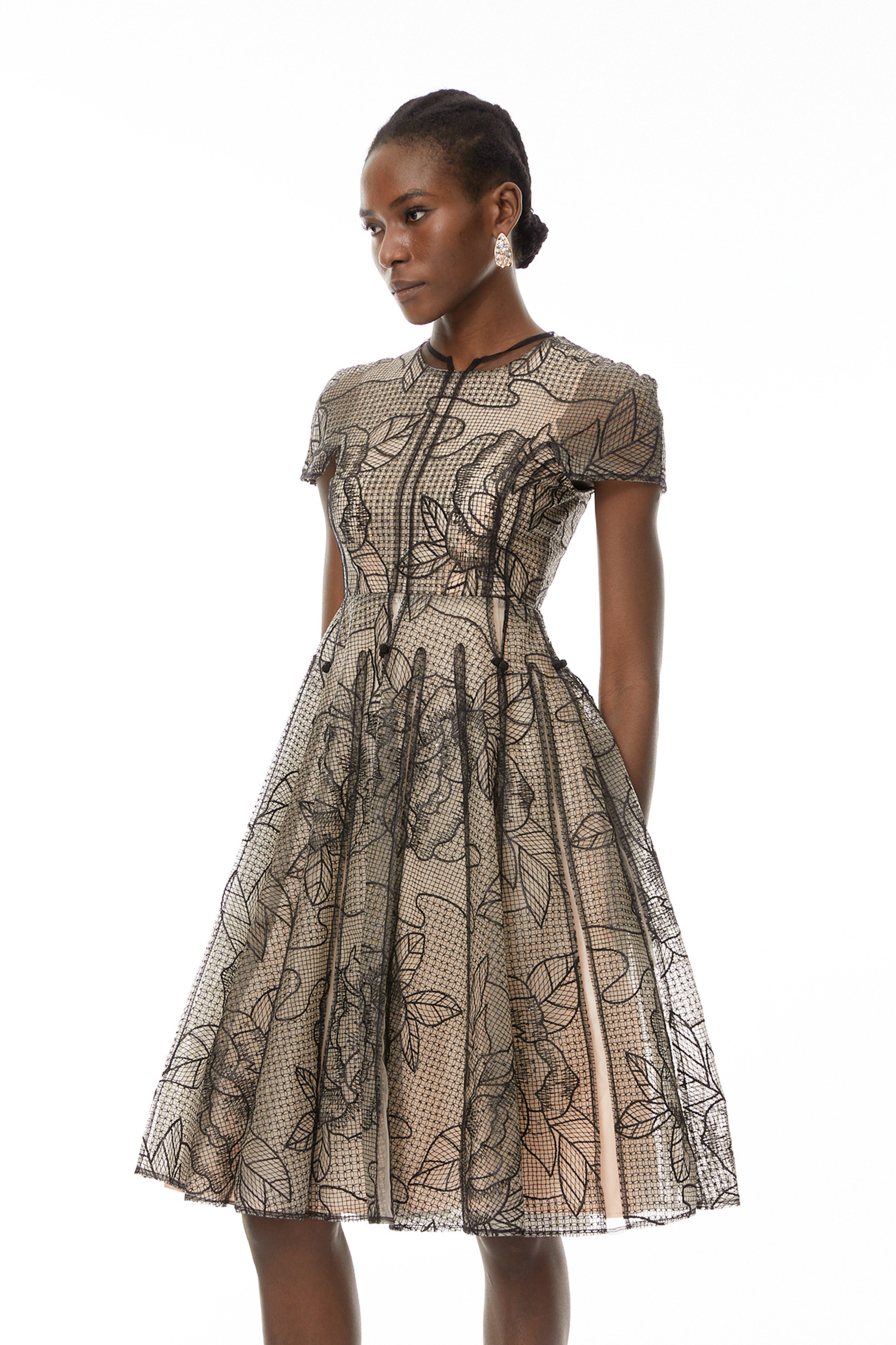 Sisanda Black Semi Sheer Floral Midi Dress (Final Sale-US Only)