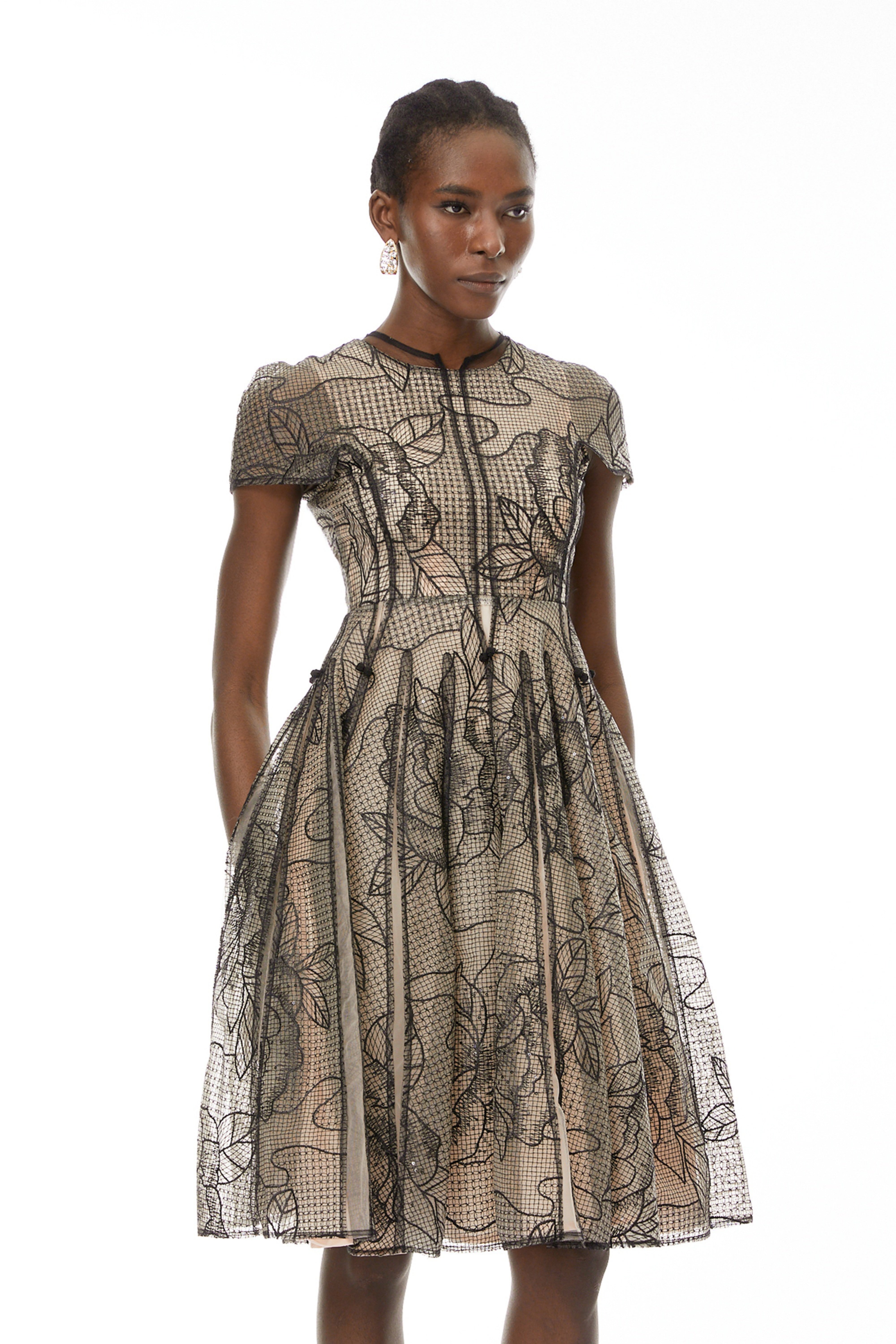 Sisanda Black Semi Sheer Floral Midi Dress (Final Sale-US Only)
