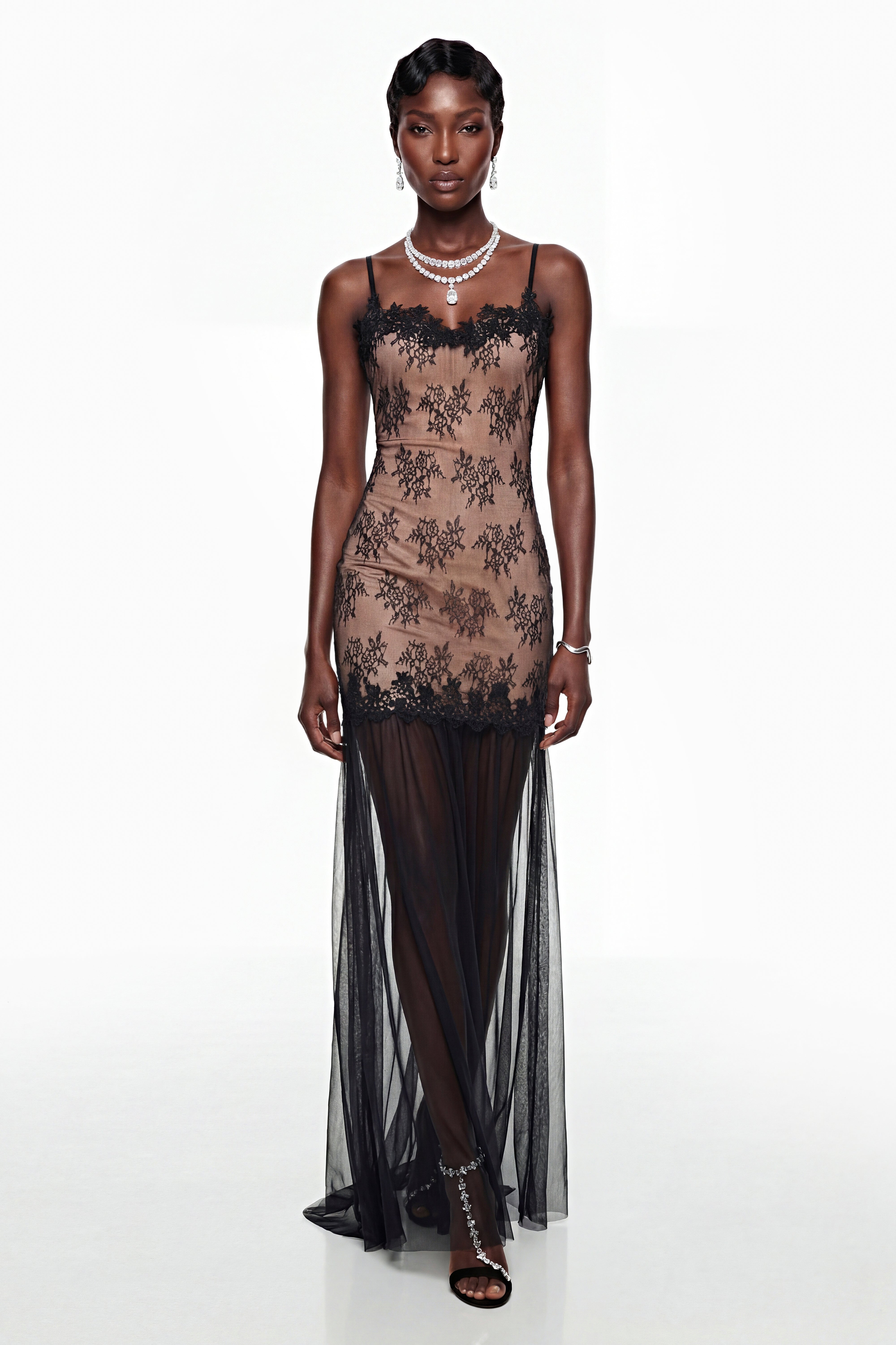 Sisanda Black Tulle Maxi Dress with Lace Panels (Final Sale)