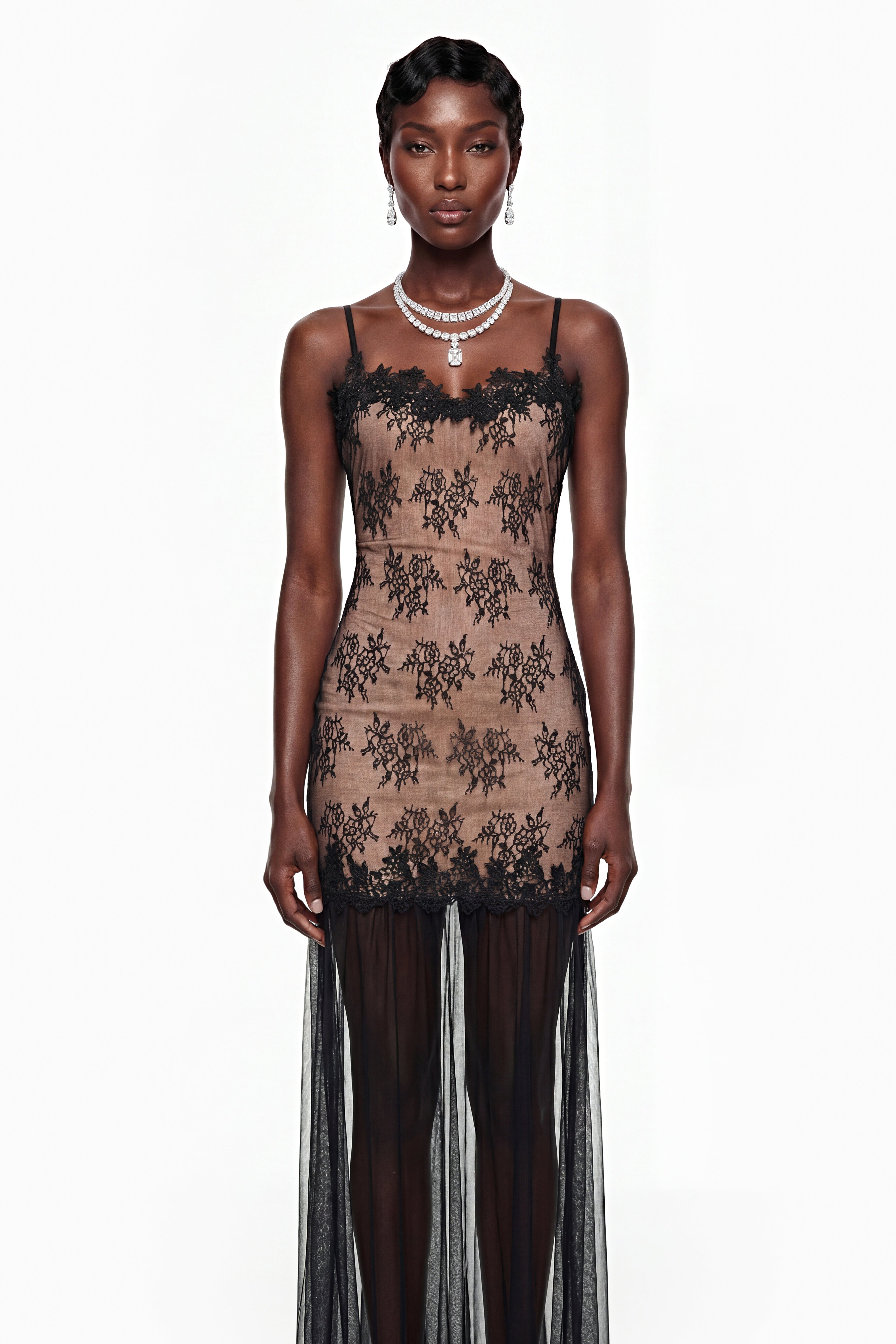 Sisanda Black Tulle Maxi Dress with Lace Panels (Final Sale)