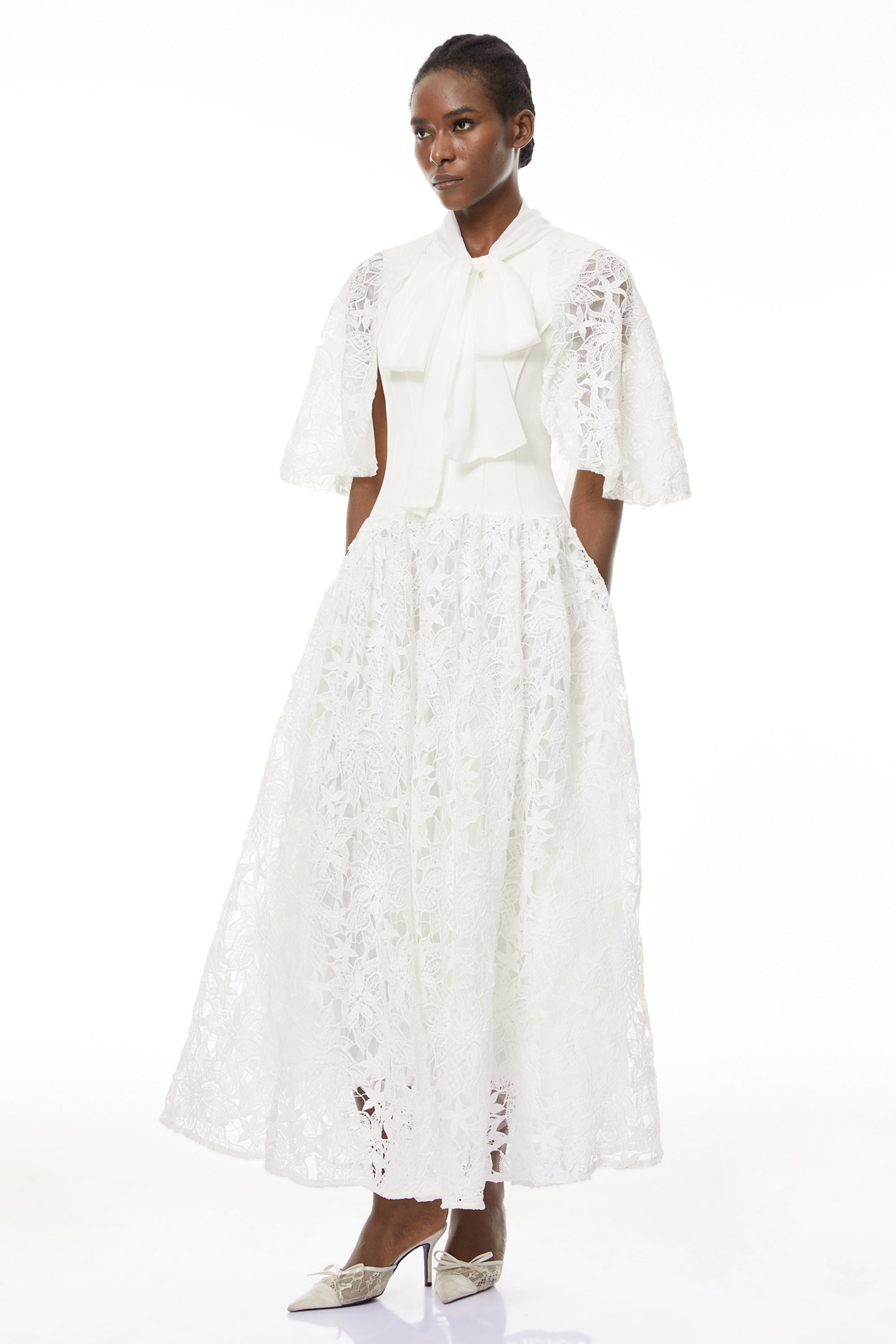 Sissel White Floral Lace Maxi Dress with Self-Tie (Final Sale-US Only)