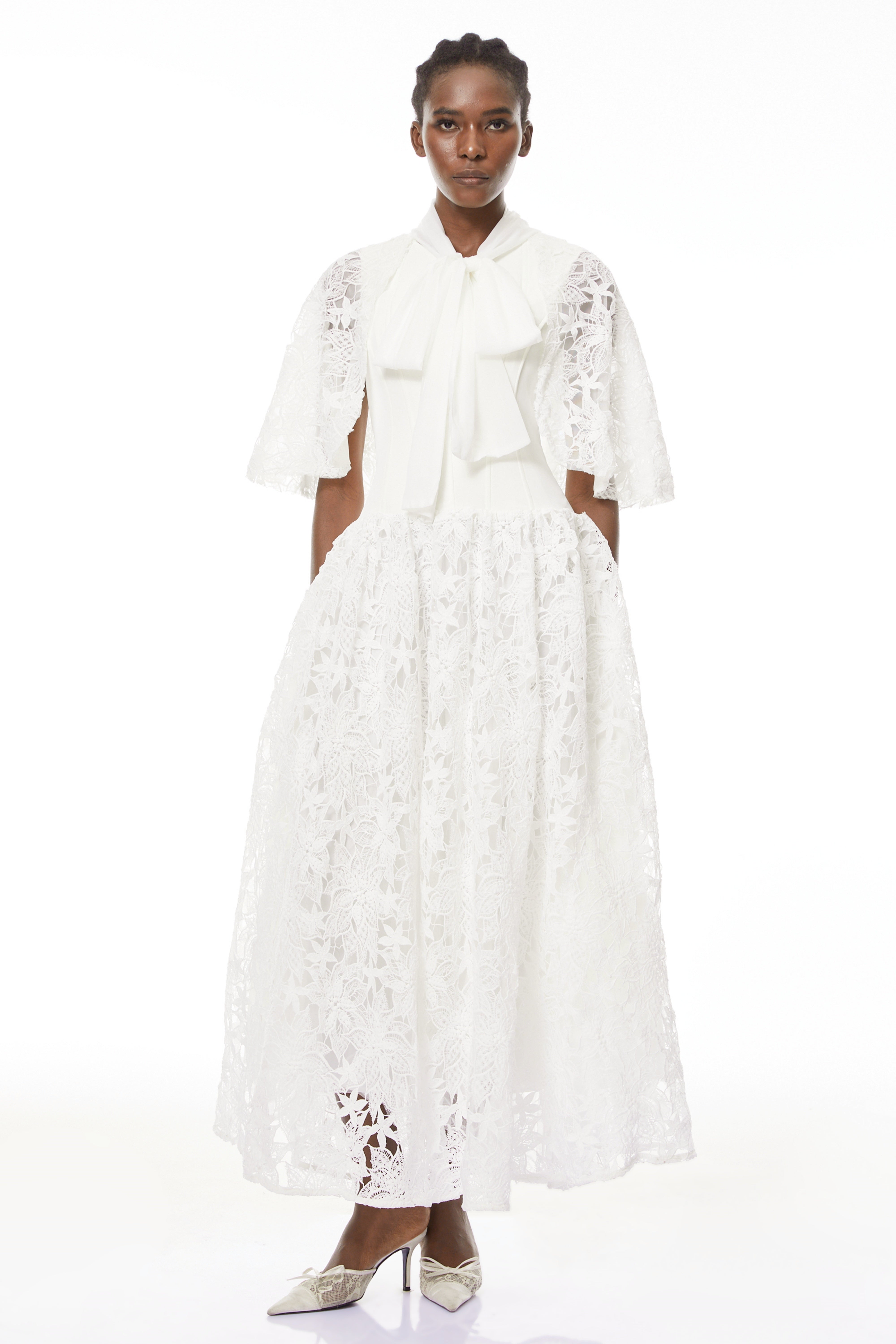 Sissel White Floral Lace Maxi Dress with Self-Tie (Final Sale-US Only)