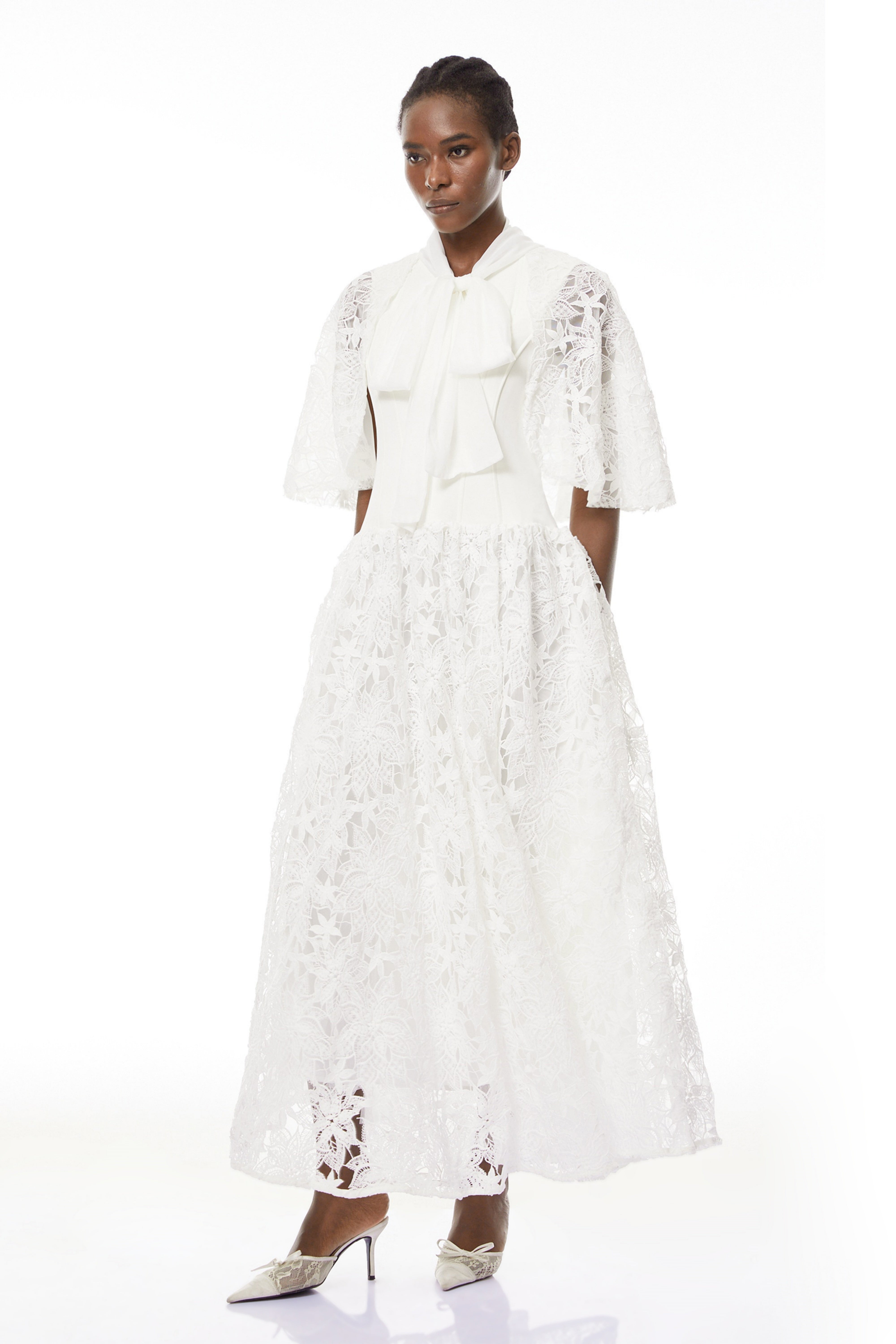 Sissel White Floral Lace Maxi Dress with Self-Tie (Final Sale-US Only)