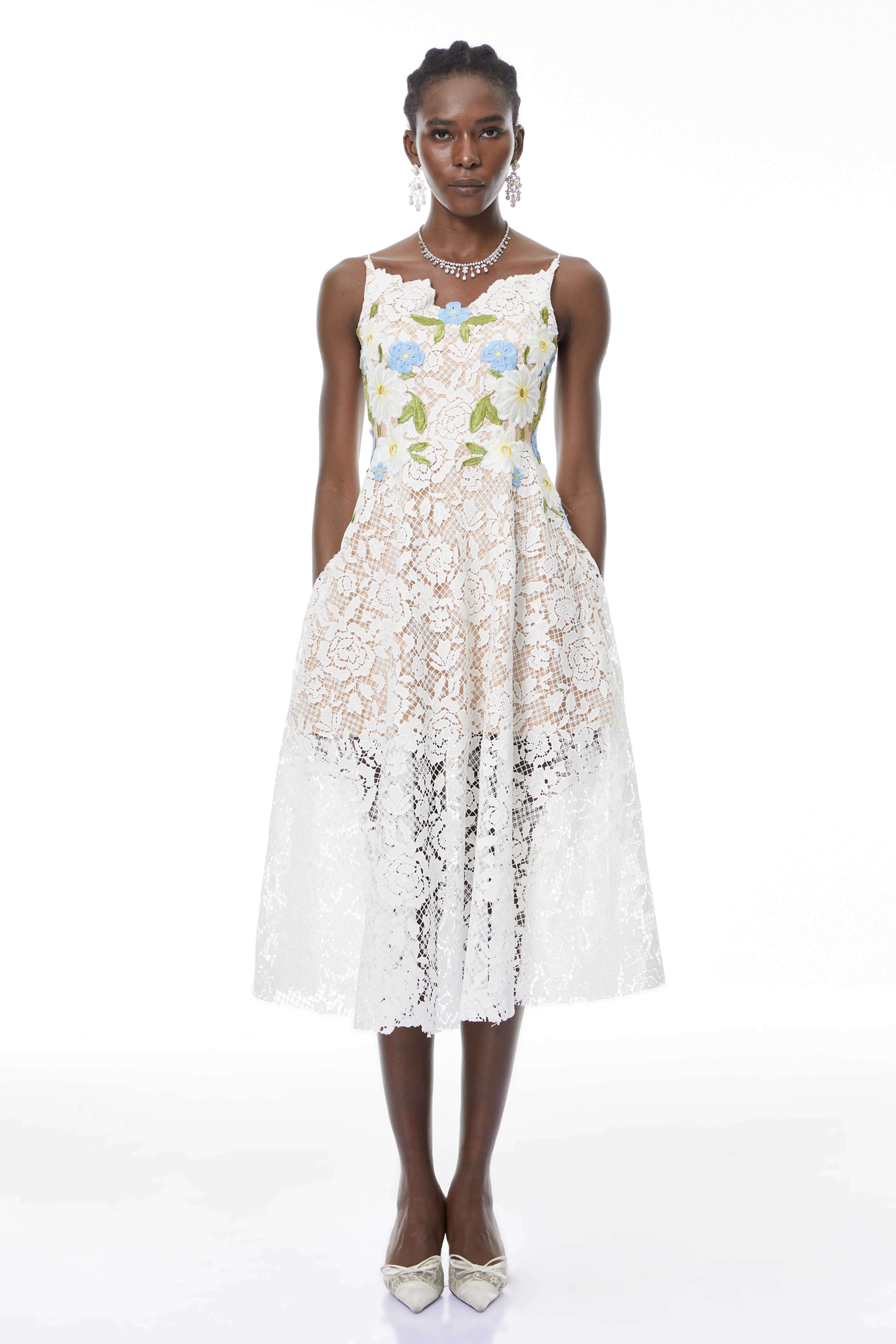 Floral Embroidered Lace Midi Dress