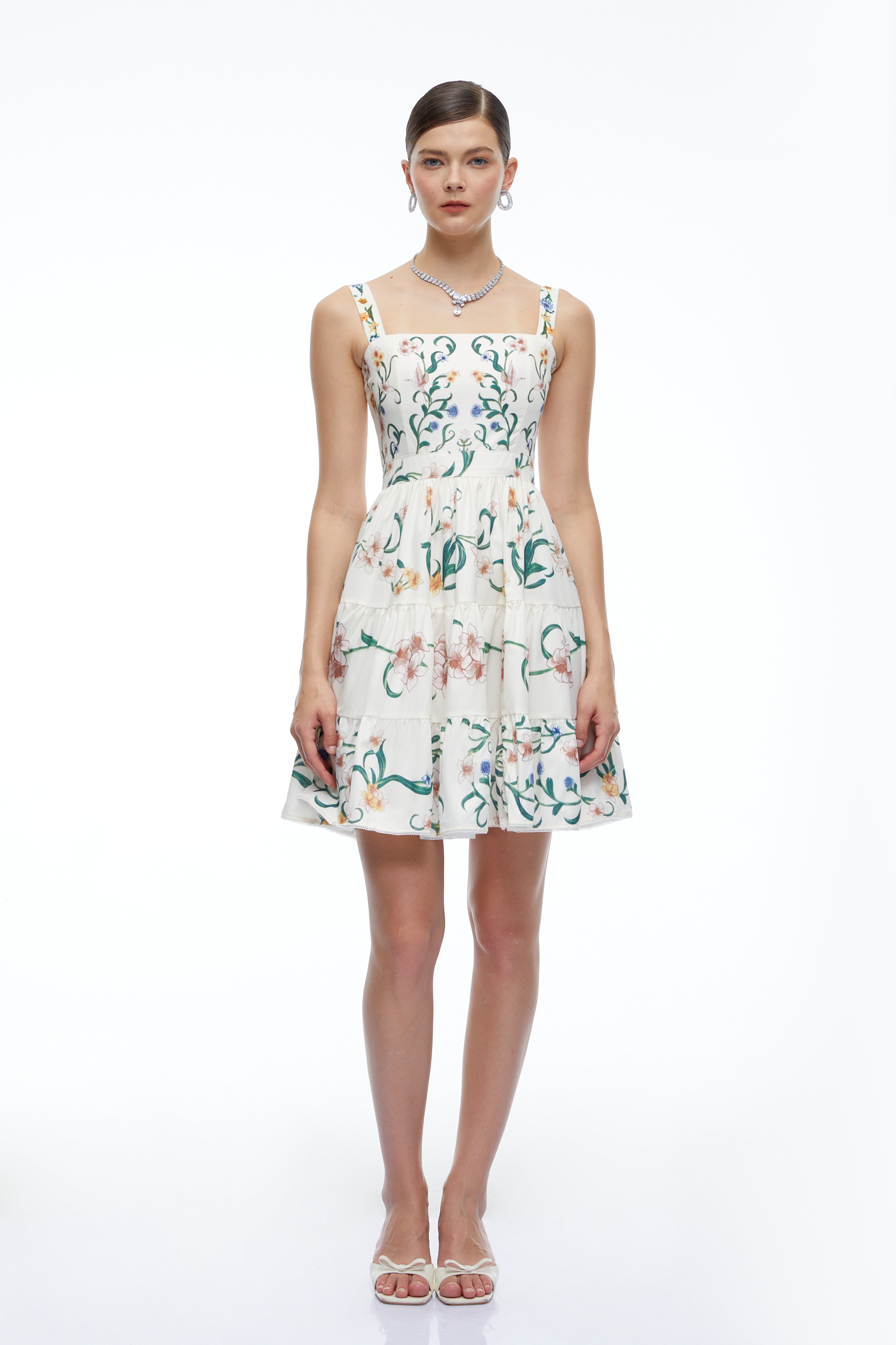 Soline Green Floral Print Ruffled Mini Dress