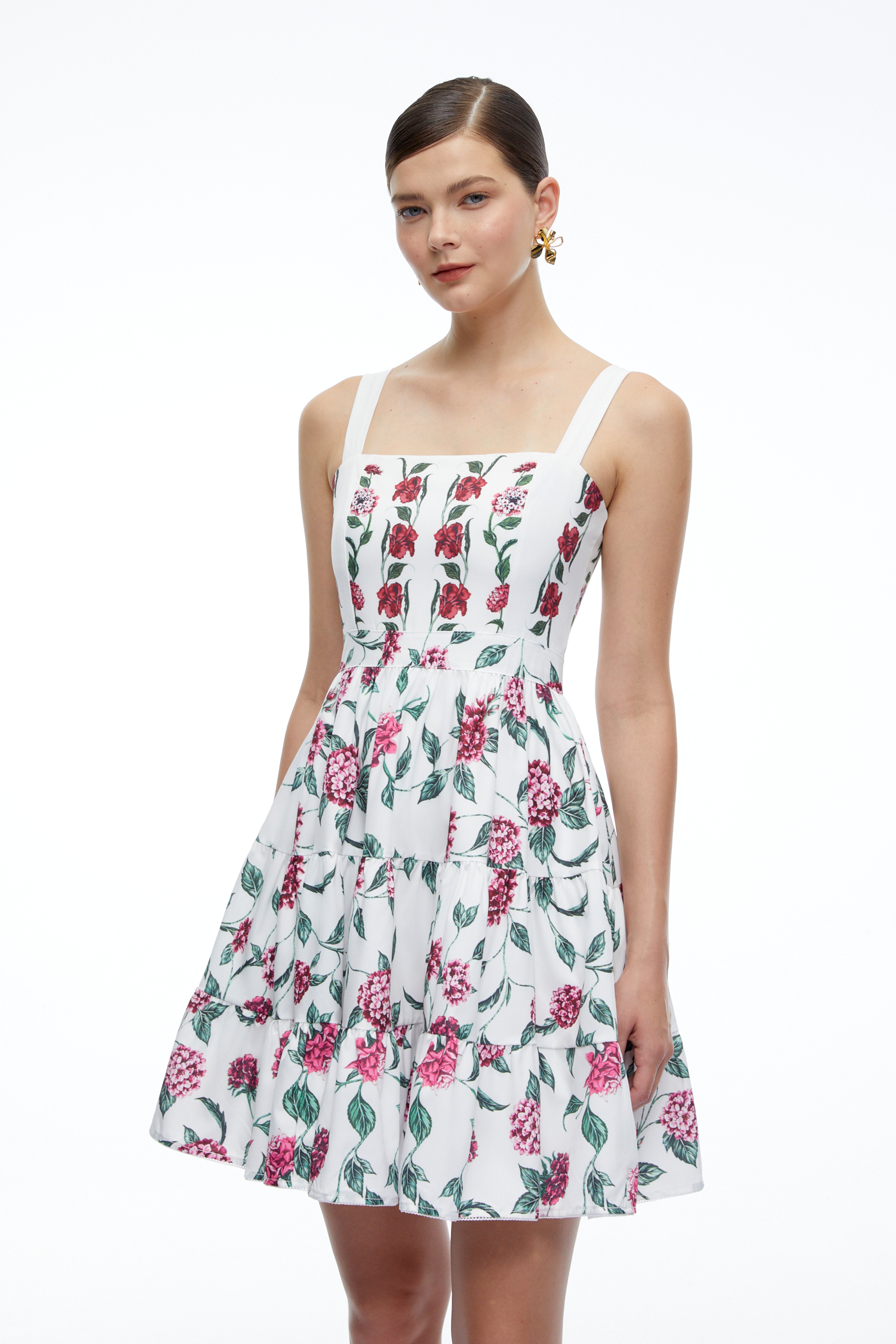 Soline White Floral Print Ruffled Mini Dress