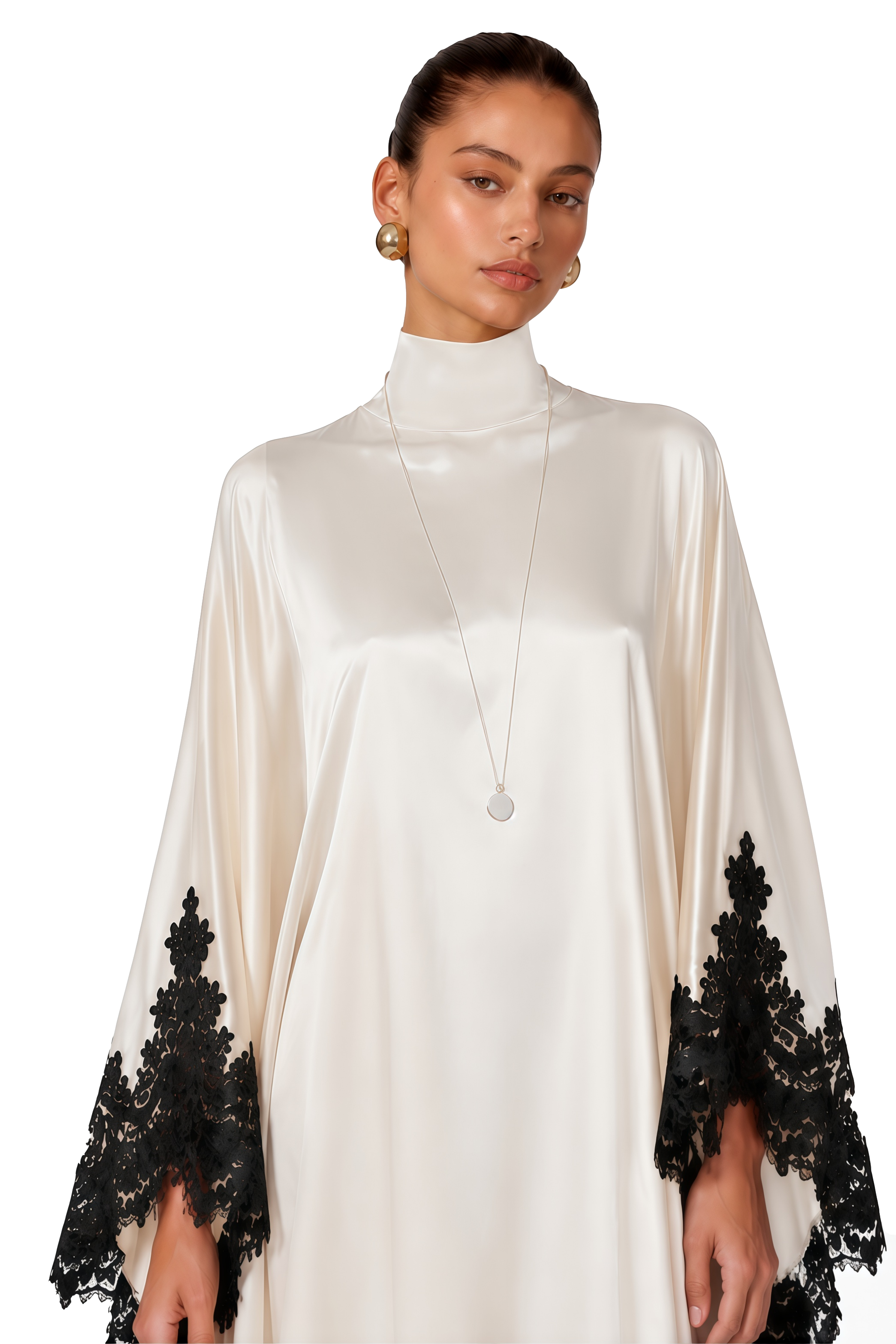 Sophia Cream High Neck Maxi Dress with Lace Trim