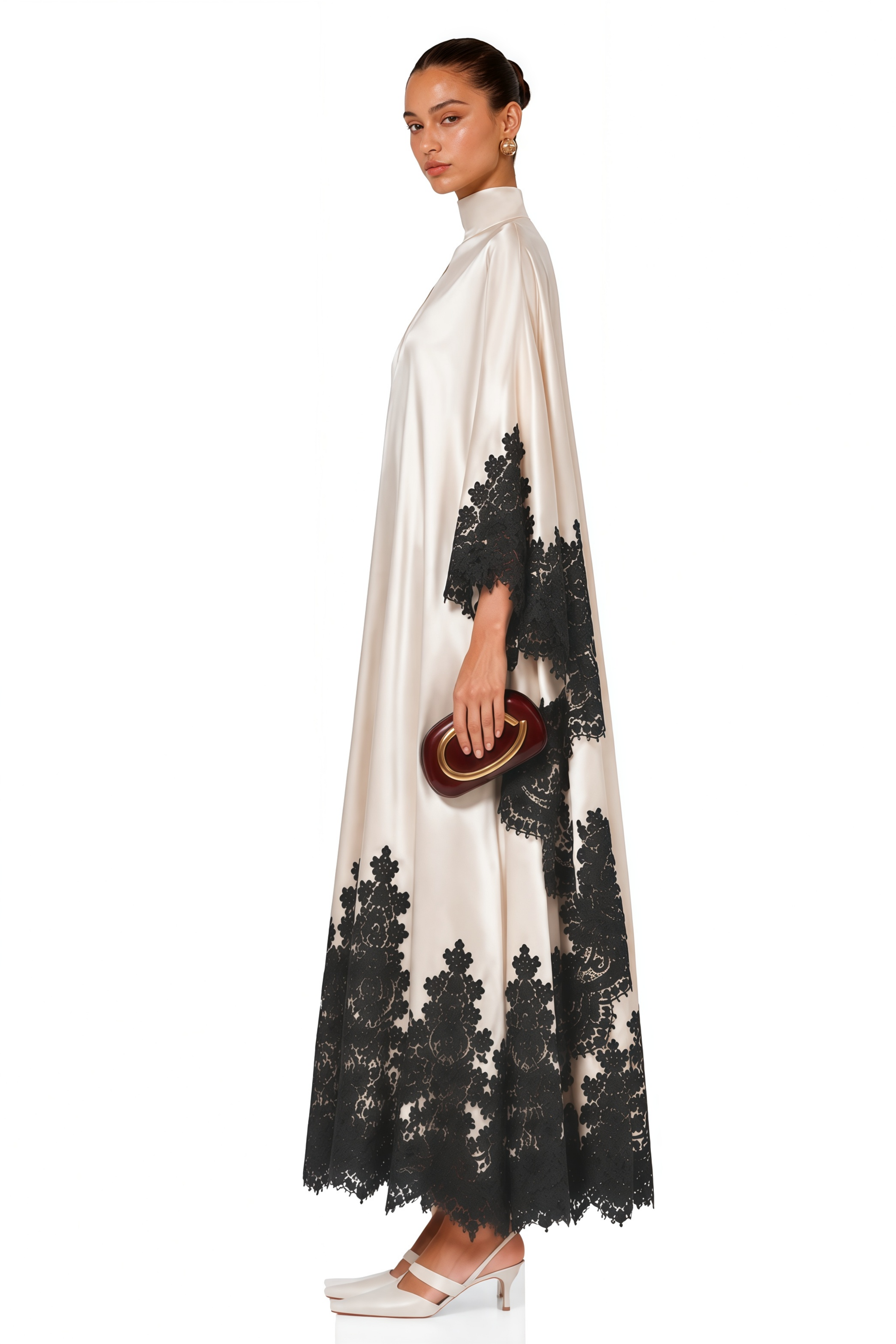 Sophia Cream High Neck Maxi Dress with Lace Trim