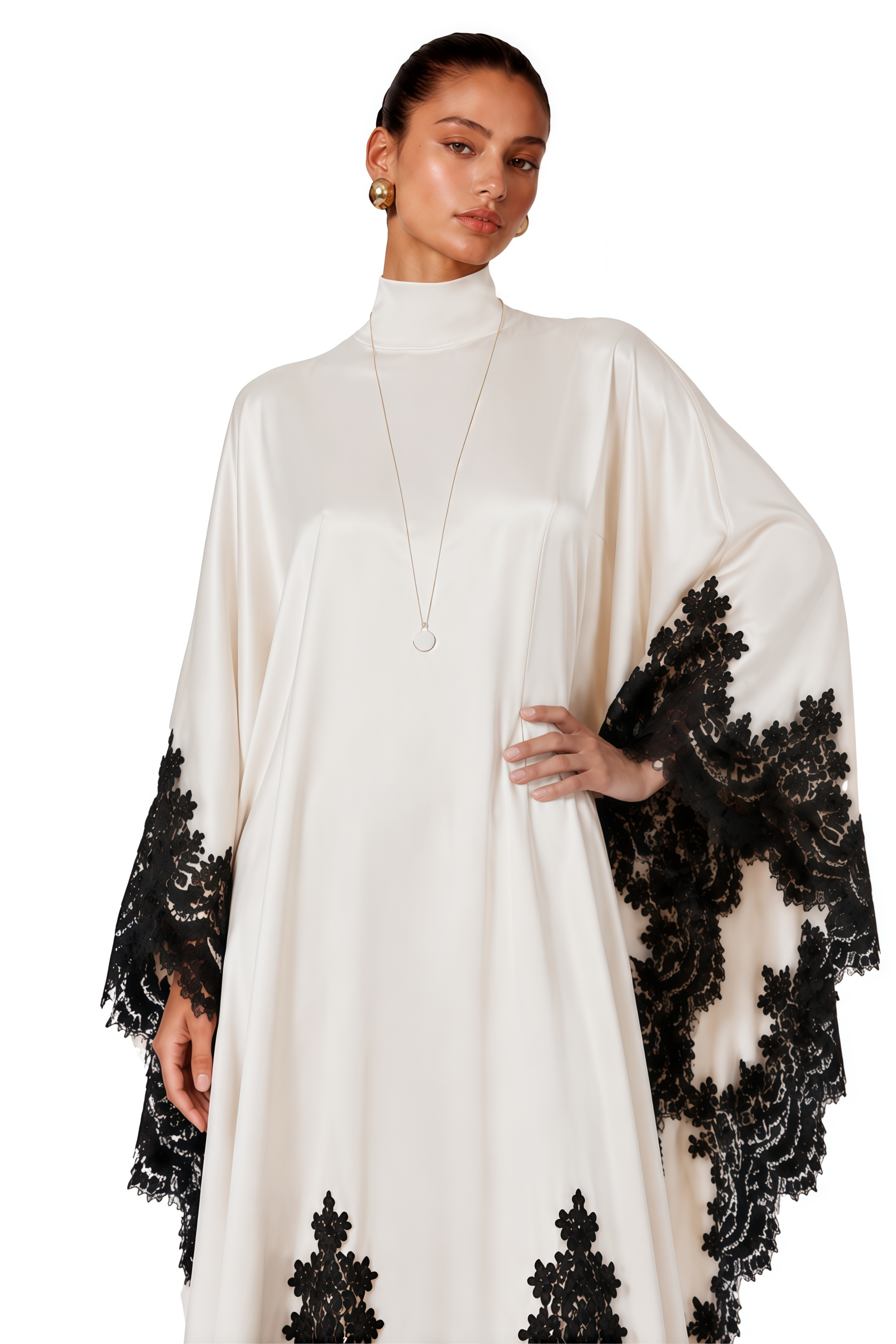 Sophia Cream High Neck Maxi Dress with Lace Trim