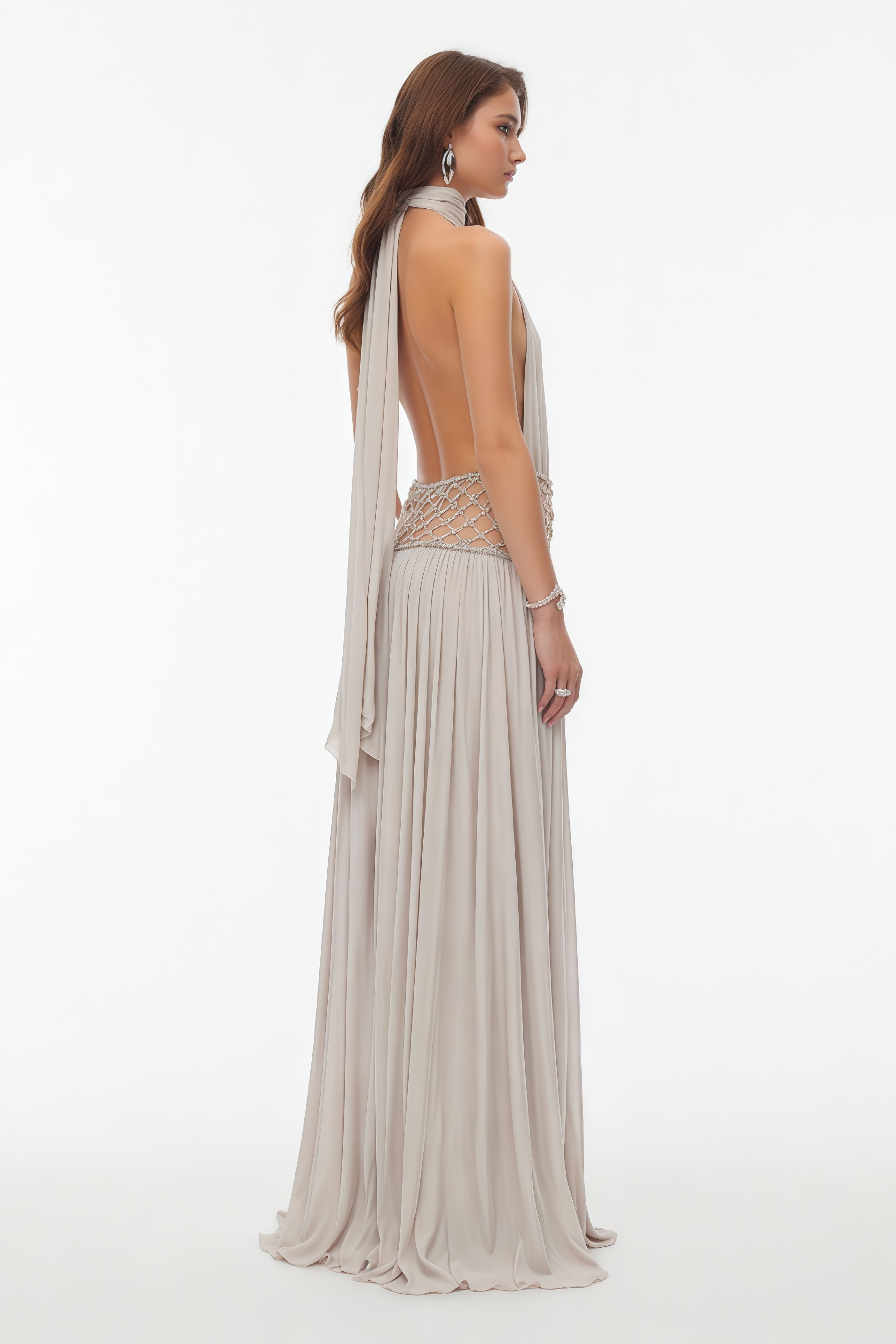 Sophie Almond Grey Embellished Ruched Maxi Dress (Final Sale-US Only)