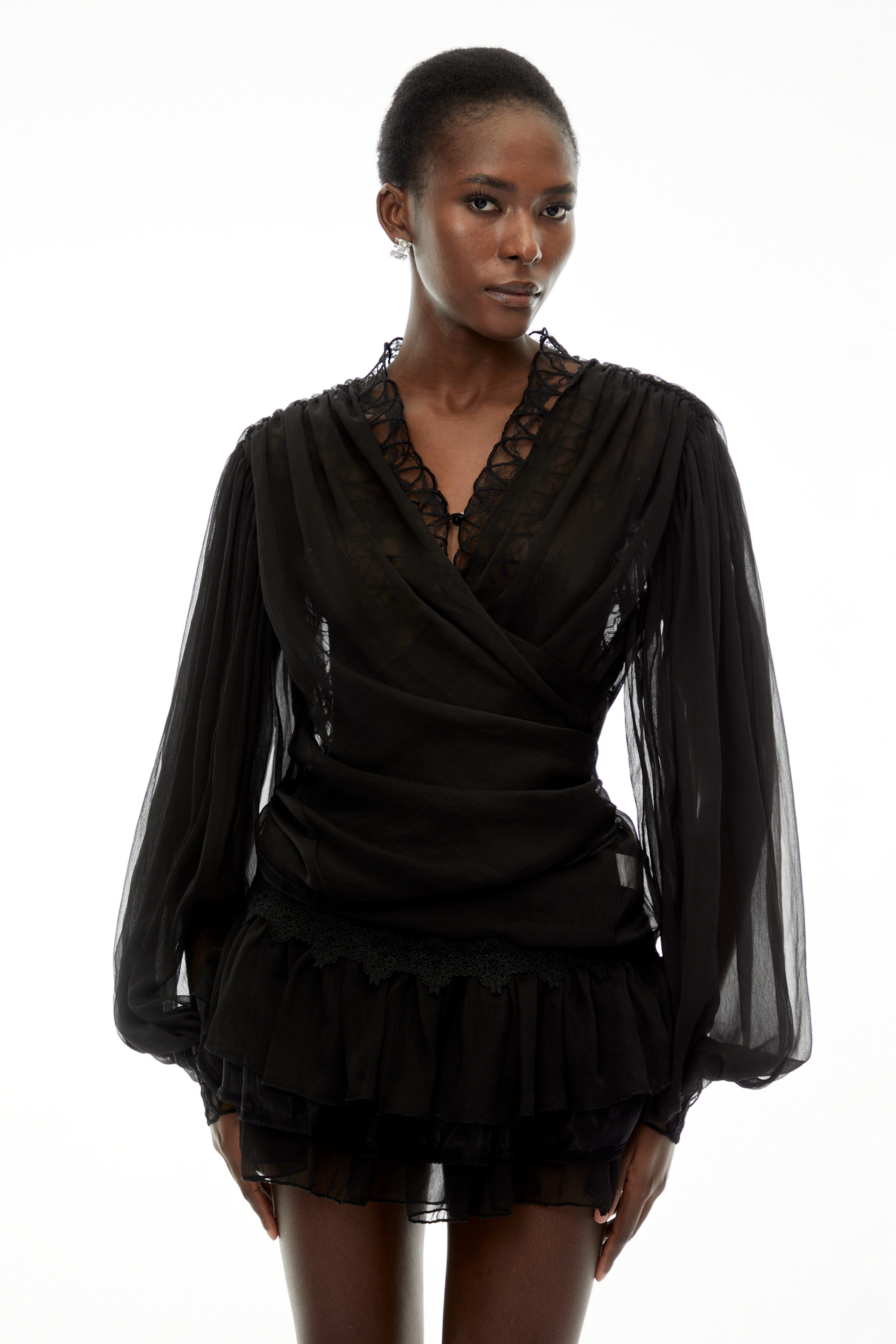 Sophie Black Lace Trim Blouse & Tiered Skirt Set (Final Sale-US Only)
