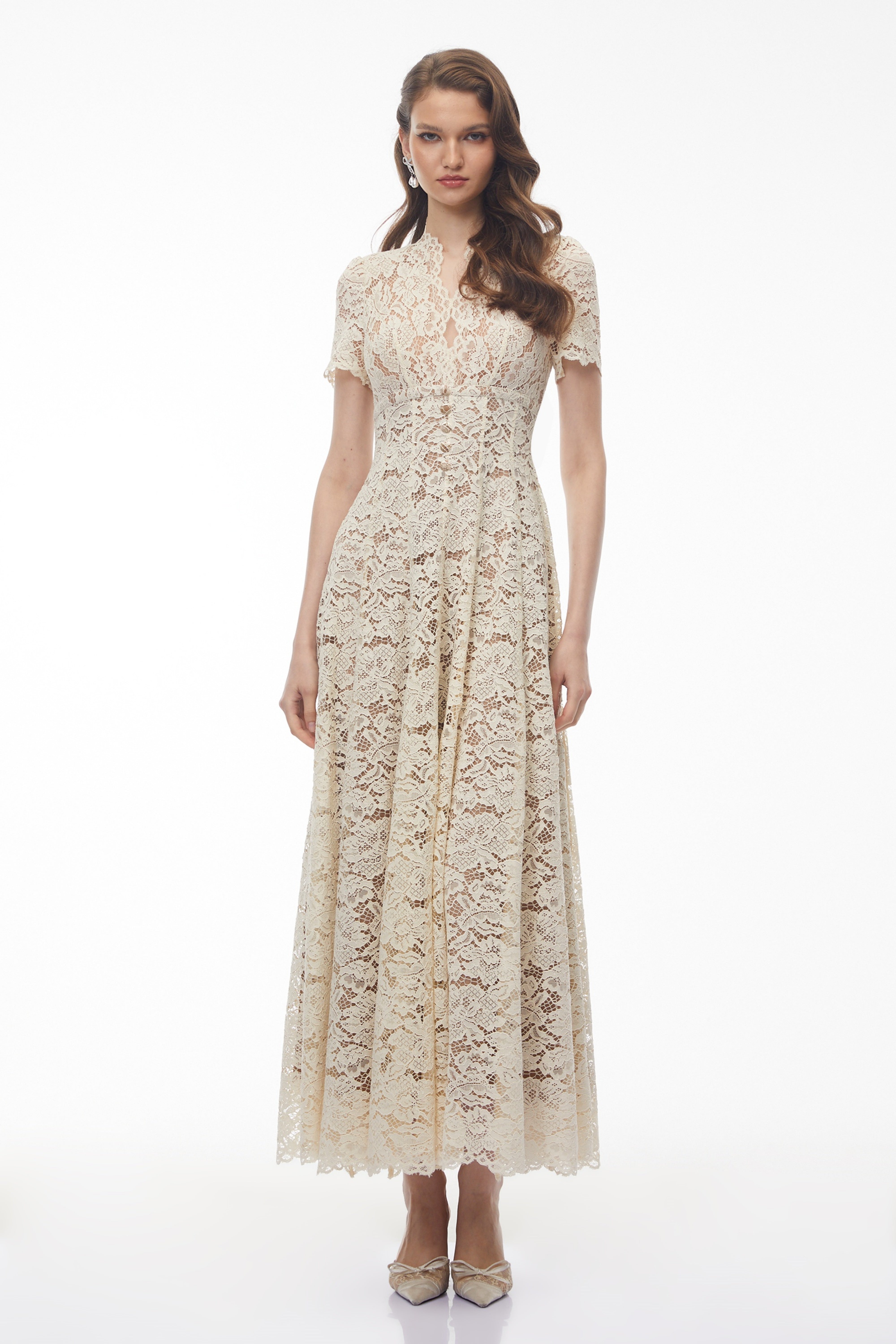 Sophie Cream Plunge Neck Floral Lace Maxi Dress (Final Sale-US Only)