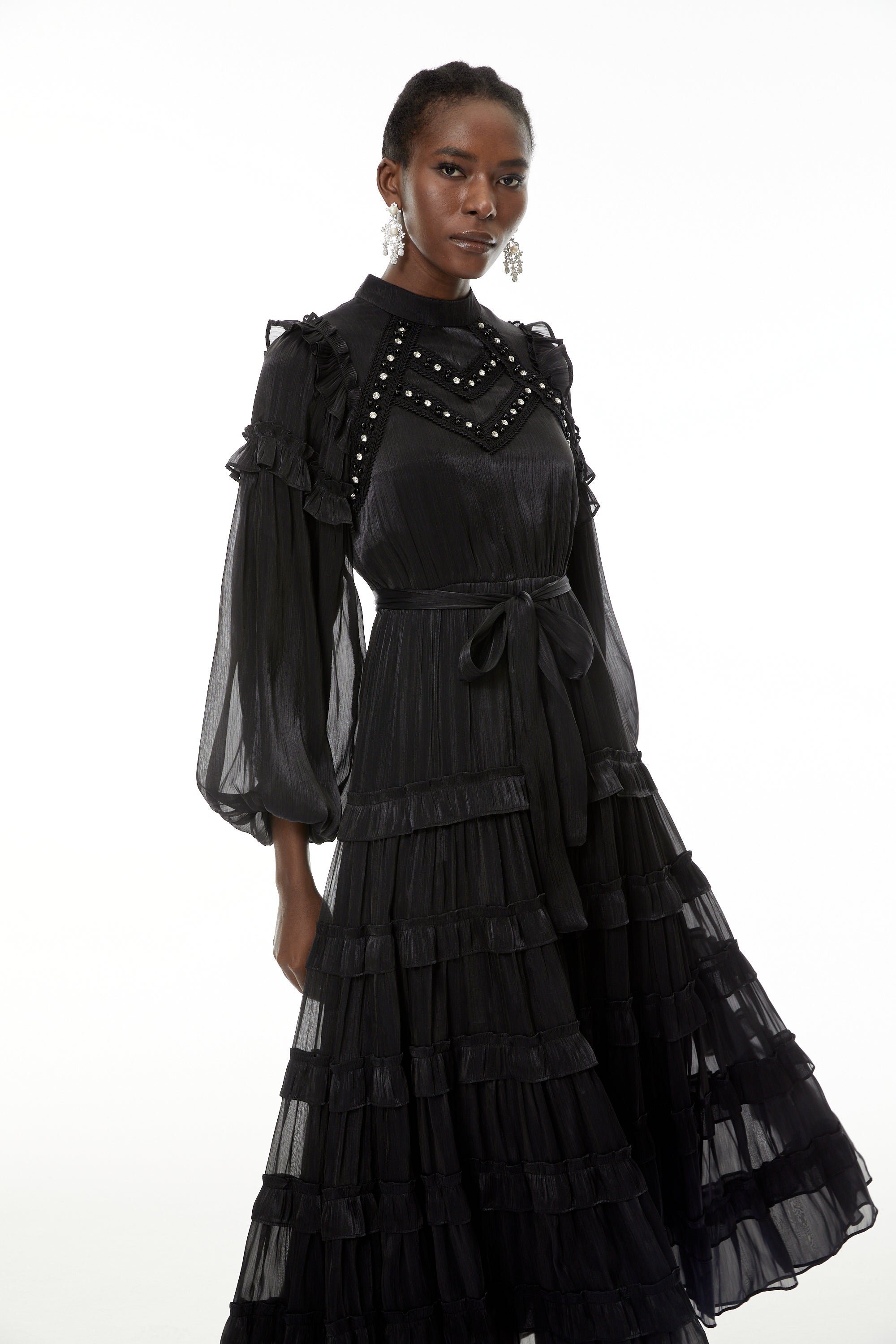 Suzanne Black Ruffled Tiered Maxi Dress (Final Sale)