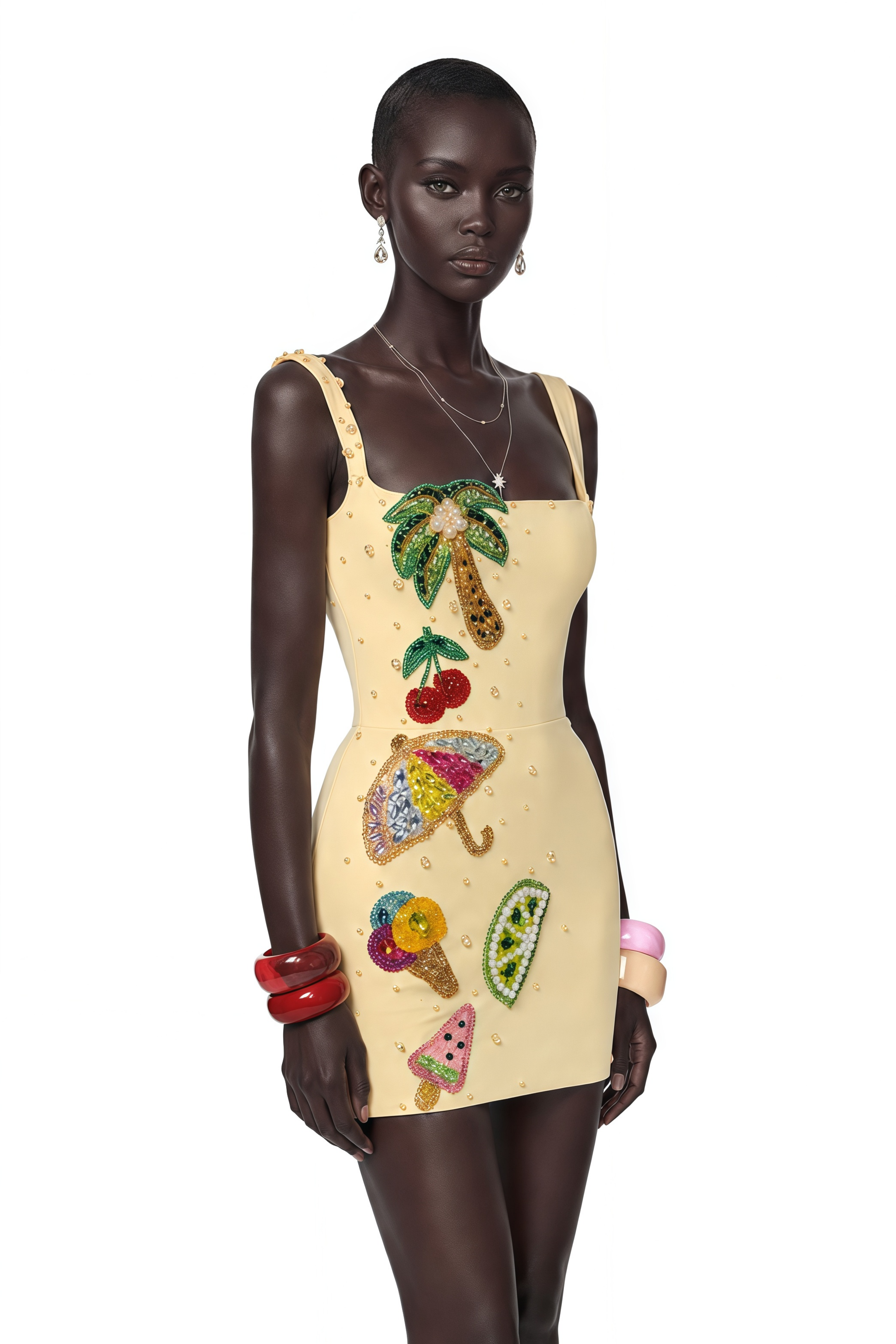 Sylvie Beige Embellished Mini Dress