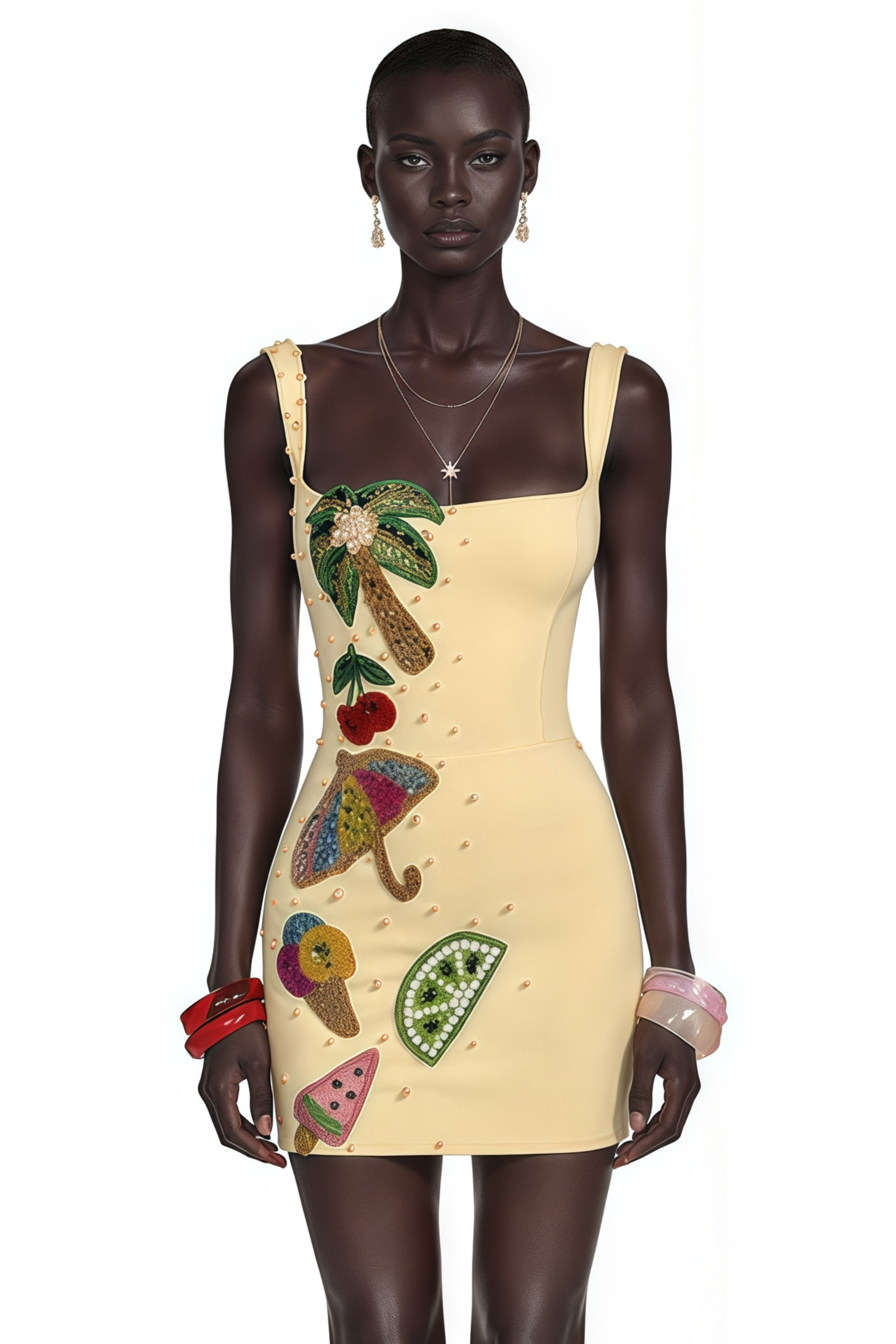 Sylvie Beige Embellished Mini Dress