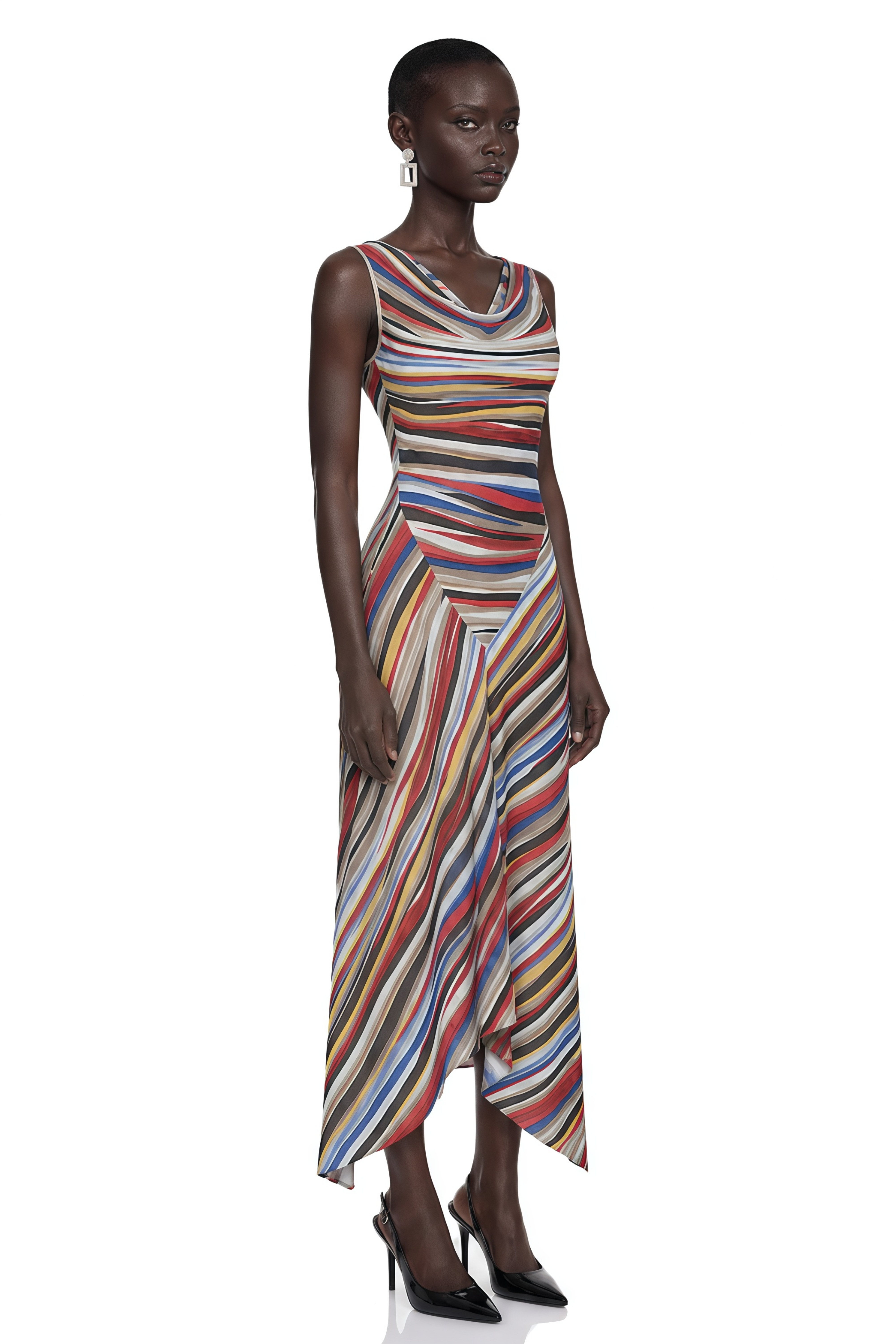 Sylvie Multicolour Striped Asymmetric Midi Dress