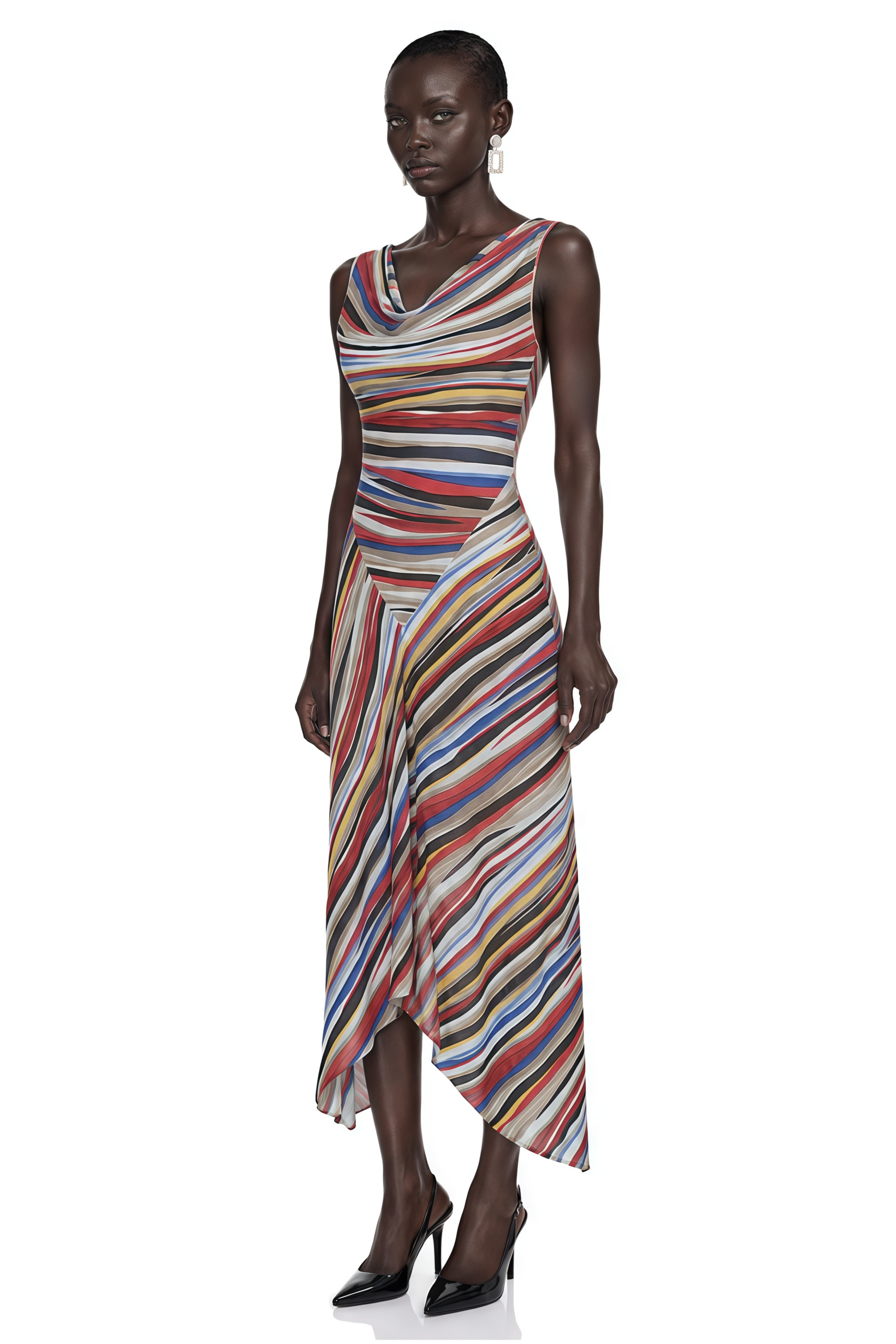 Sylvie Multicolour Striped Asymmetric Midi Dress