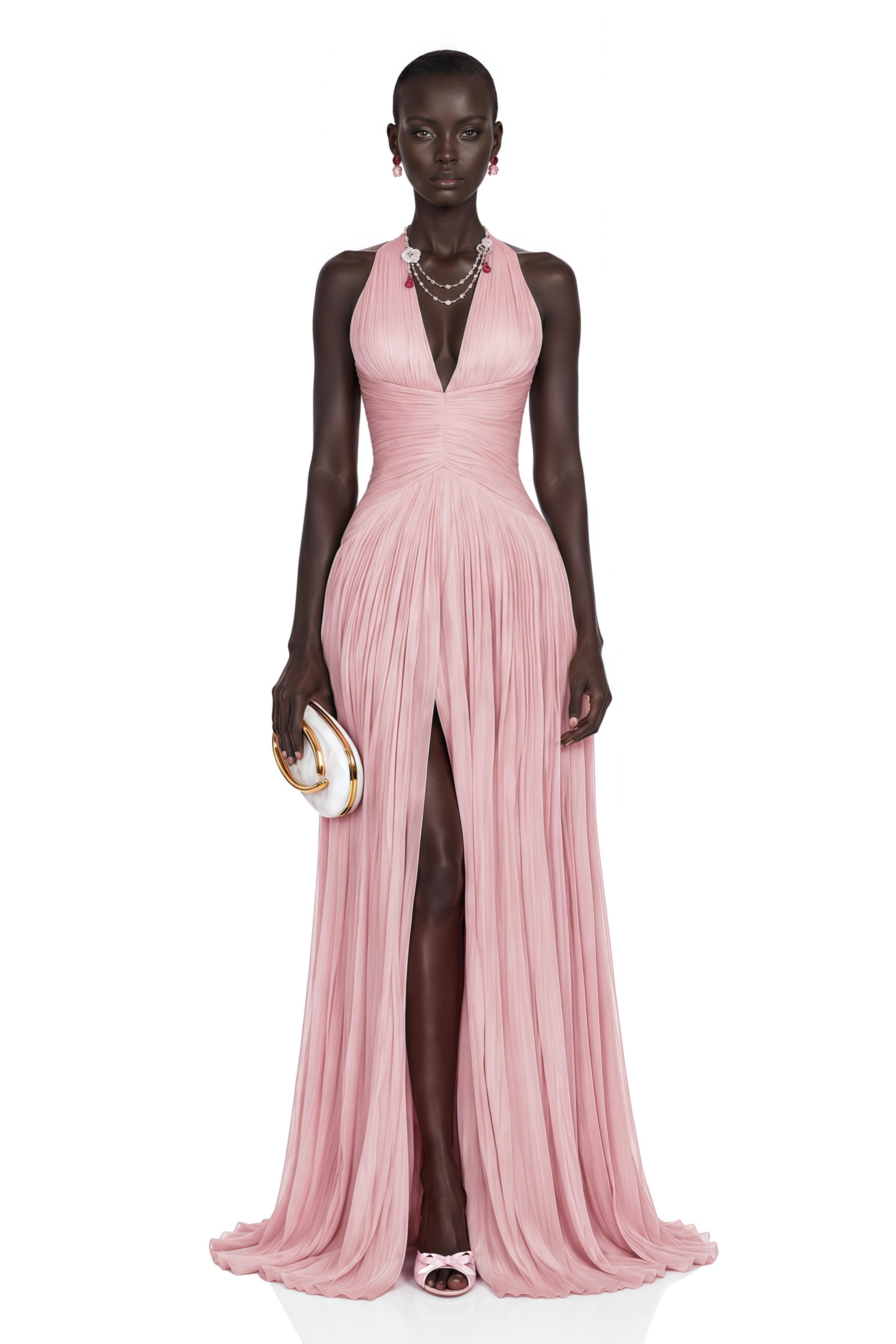 Térébenthine Blush Pink Glossy Gathered Maxi Dress