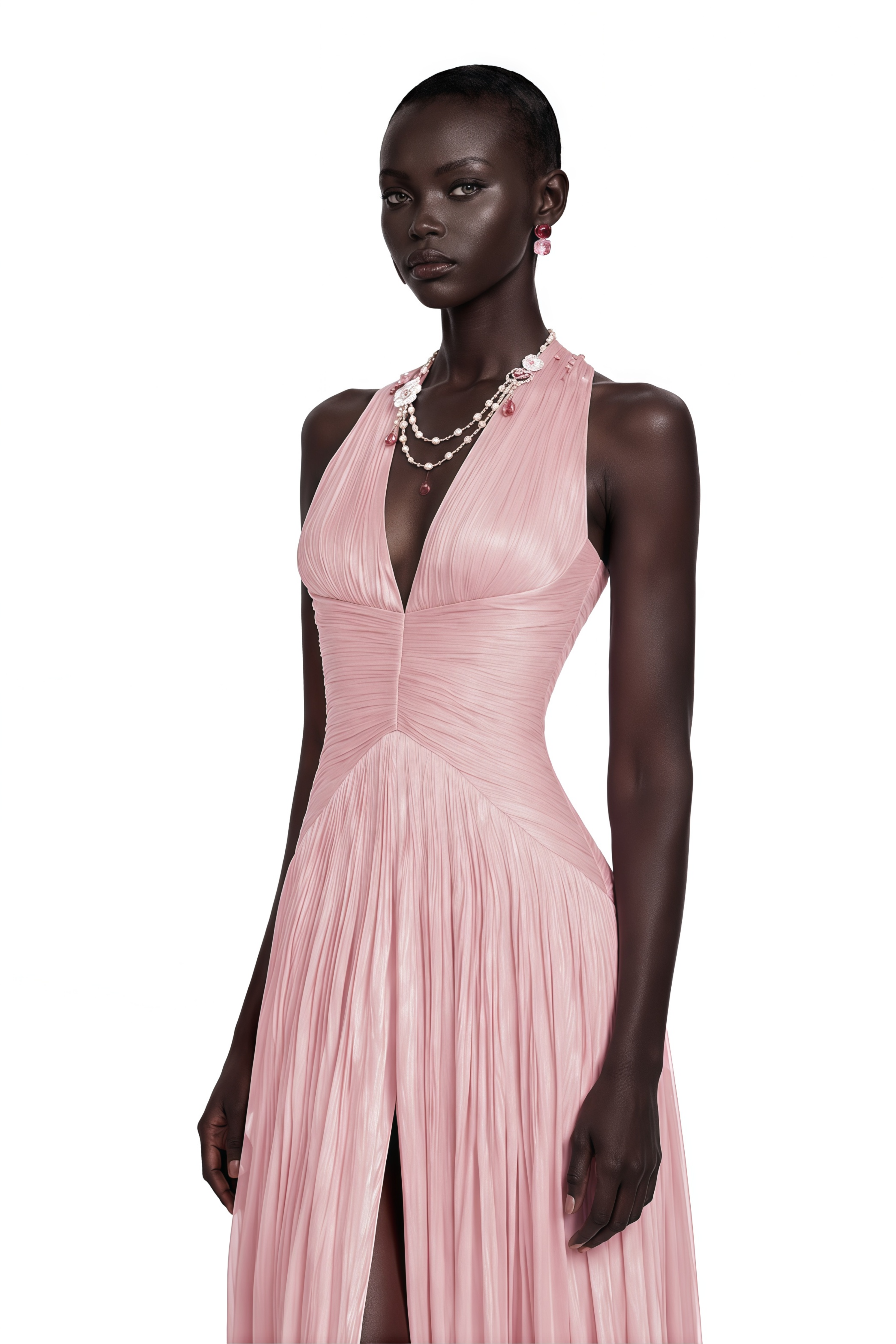 Térébenthine Blush Pink Glossy Gathered Maxi Dress