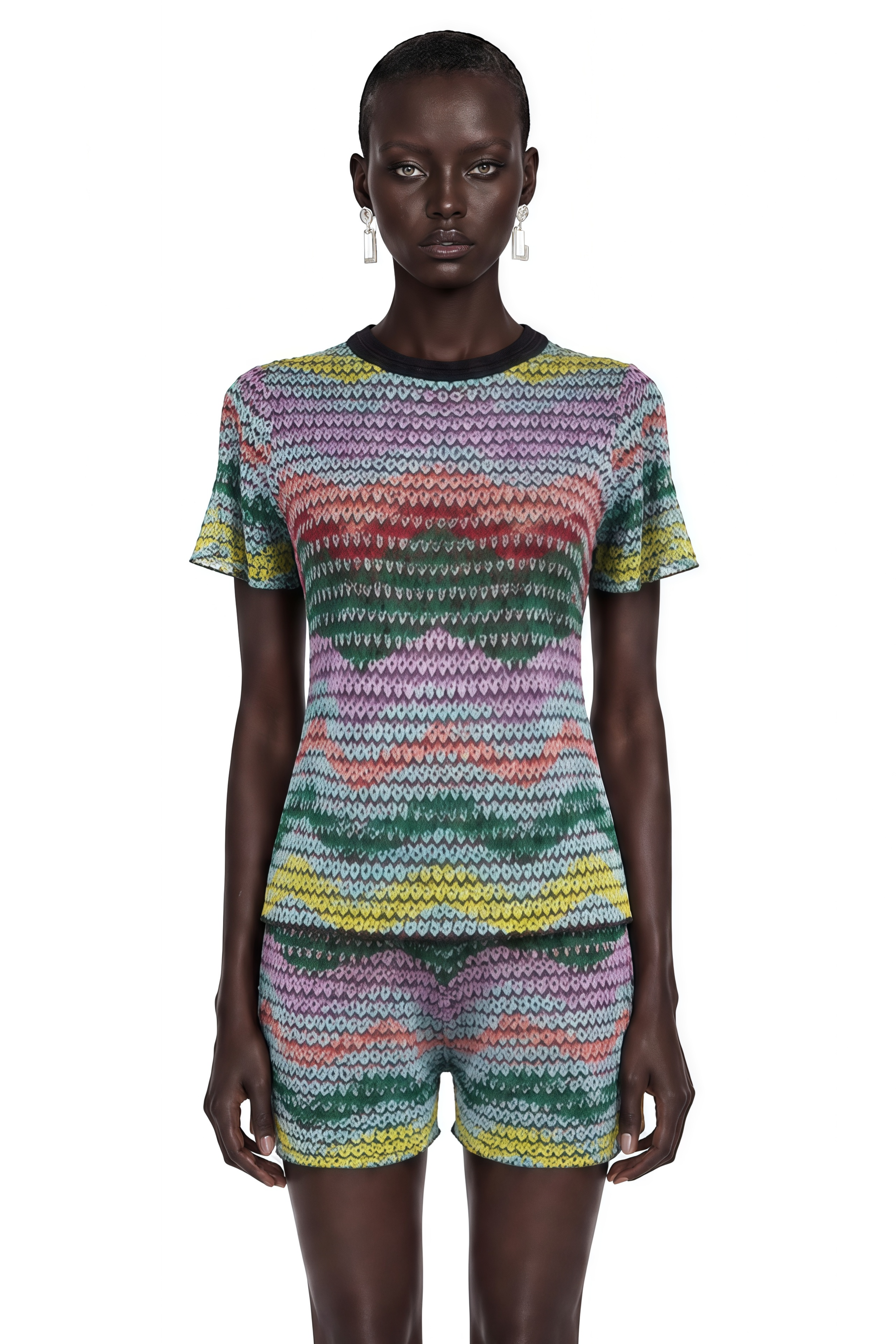 Ensemble Thalassa composé d'un haut en maille rayé multicolore et d'une mini-jupe