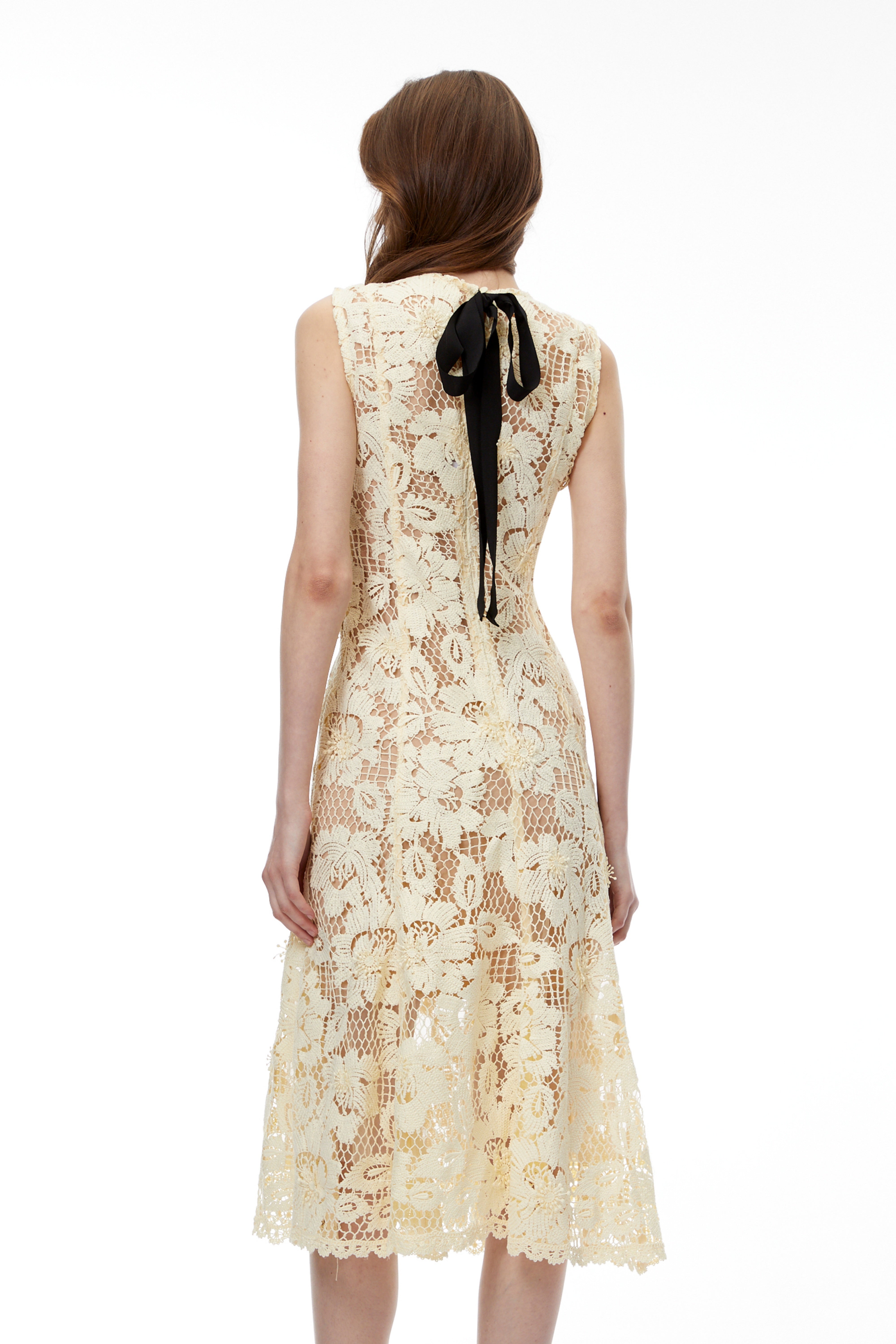 Thalassa Yellow Floral Lace Sleeveless Midi Dress (Final Sale)