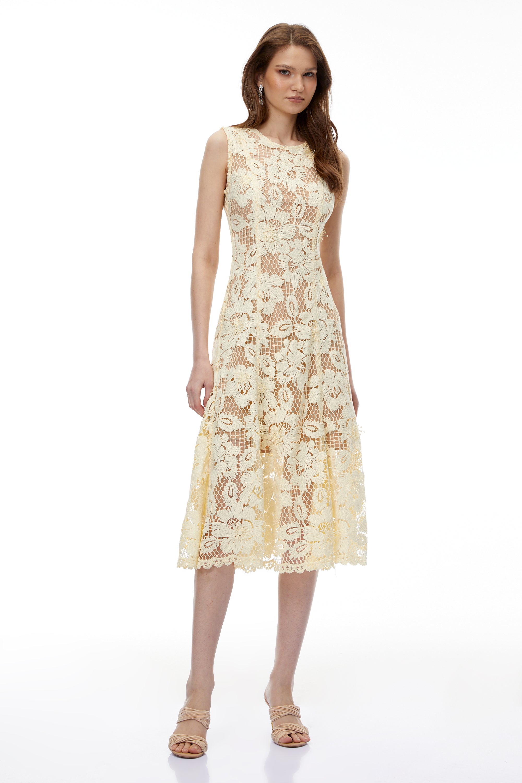 Thalassa Yellow Floral Lace Sleeveless Midi Dress (Final Sale)