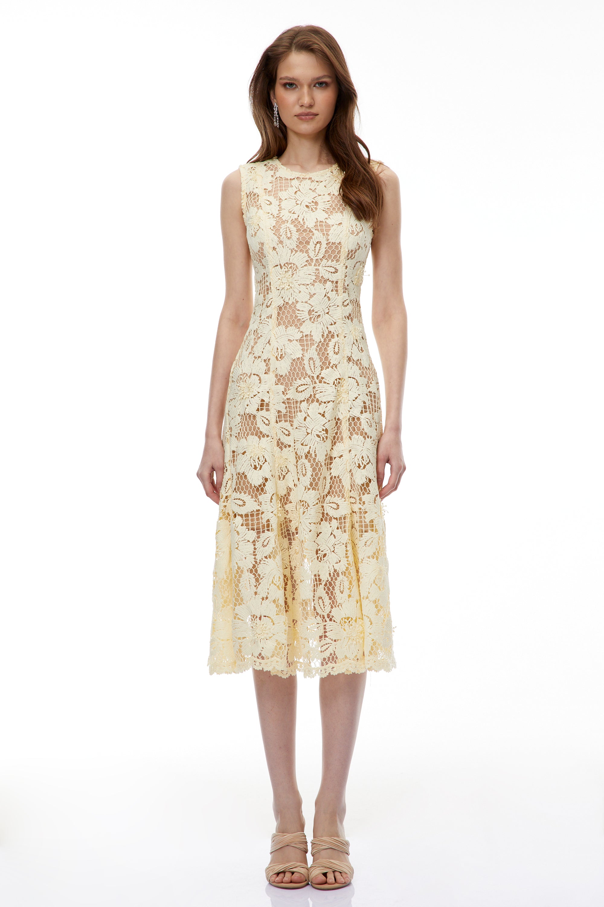 Thalassa Yellow Floral Lace Sleeveless Midi Dress (Final Sale)