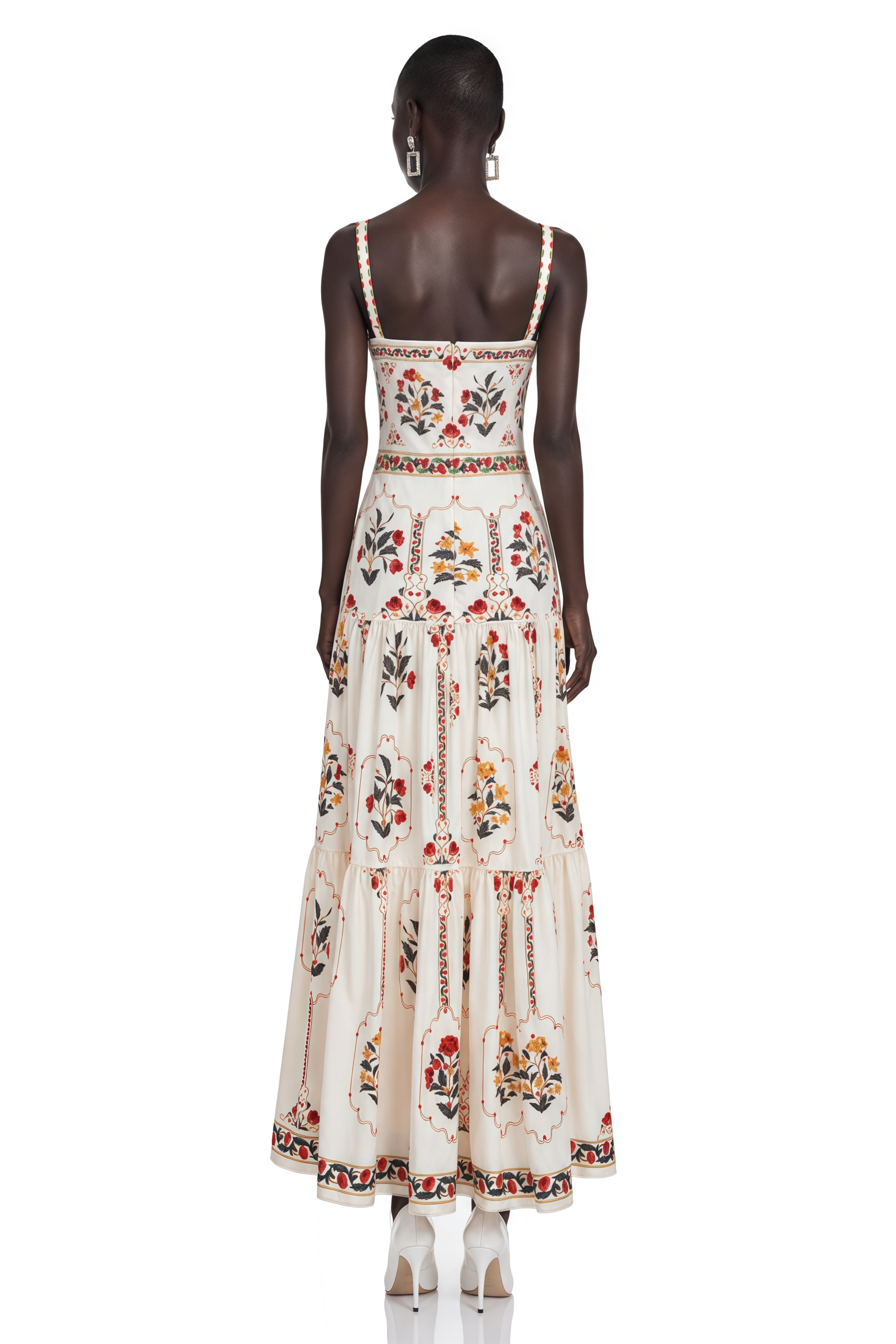 Delilah Cream Floral Print Midi Dress with Spaghetti Straps