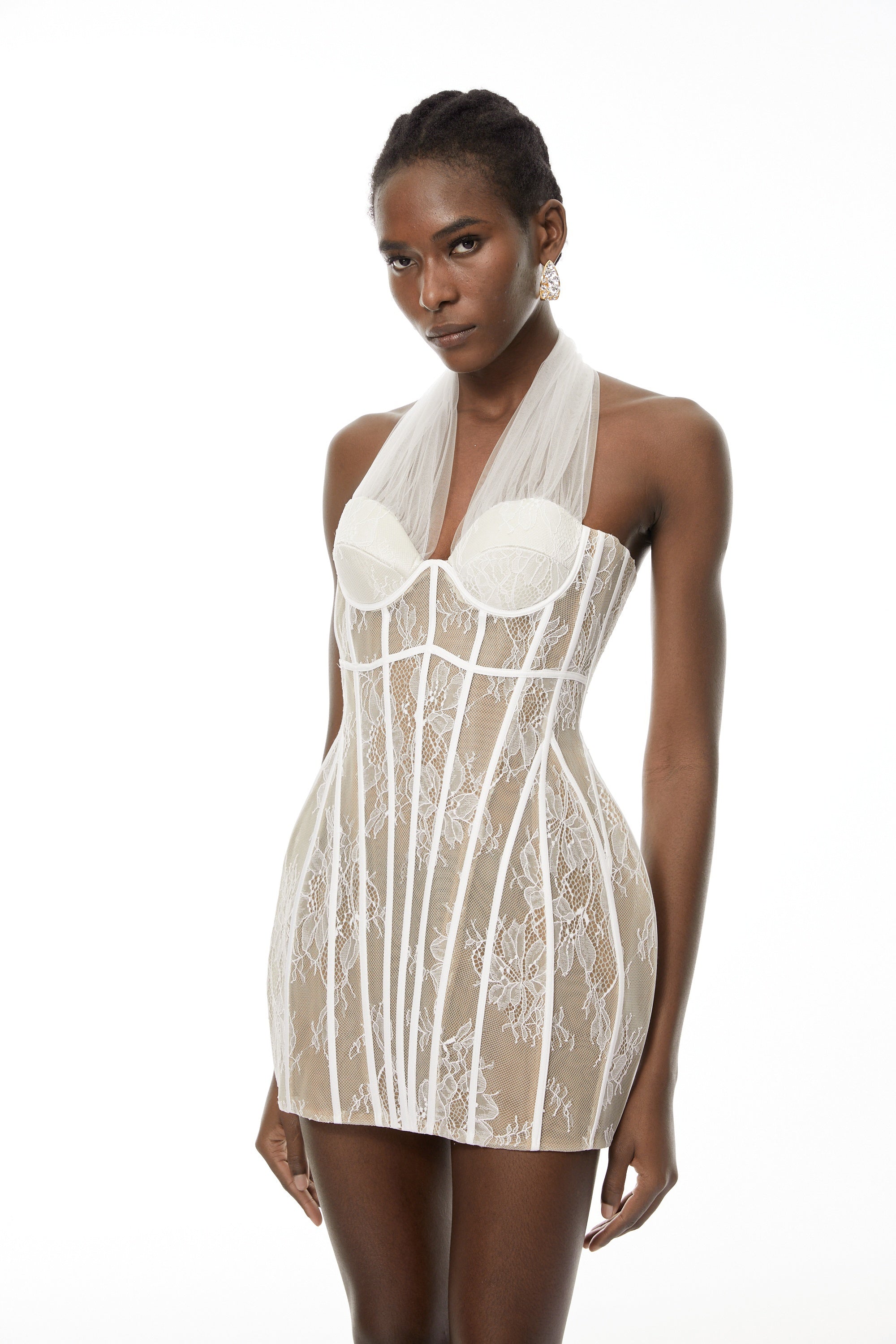 Thembeka White Halterneck Lace Mini Dress (Final Sale-US Only)