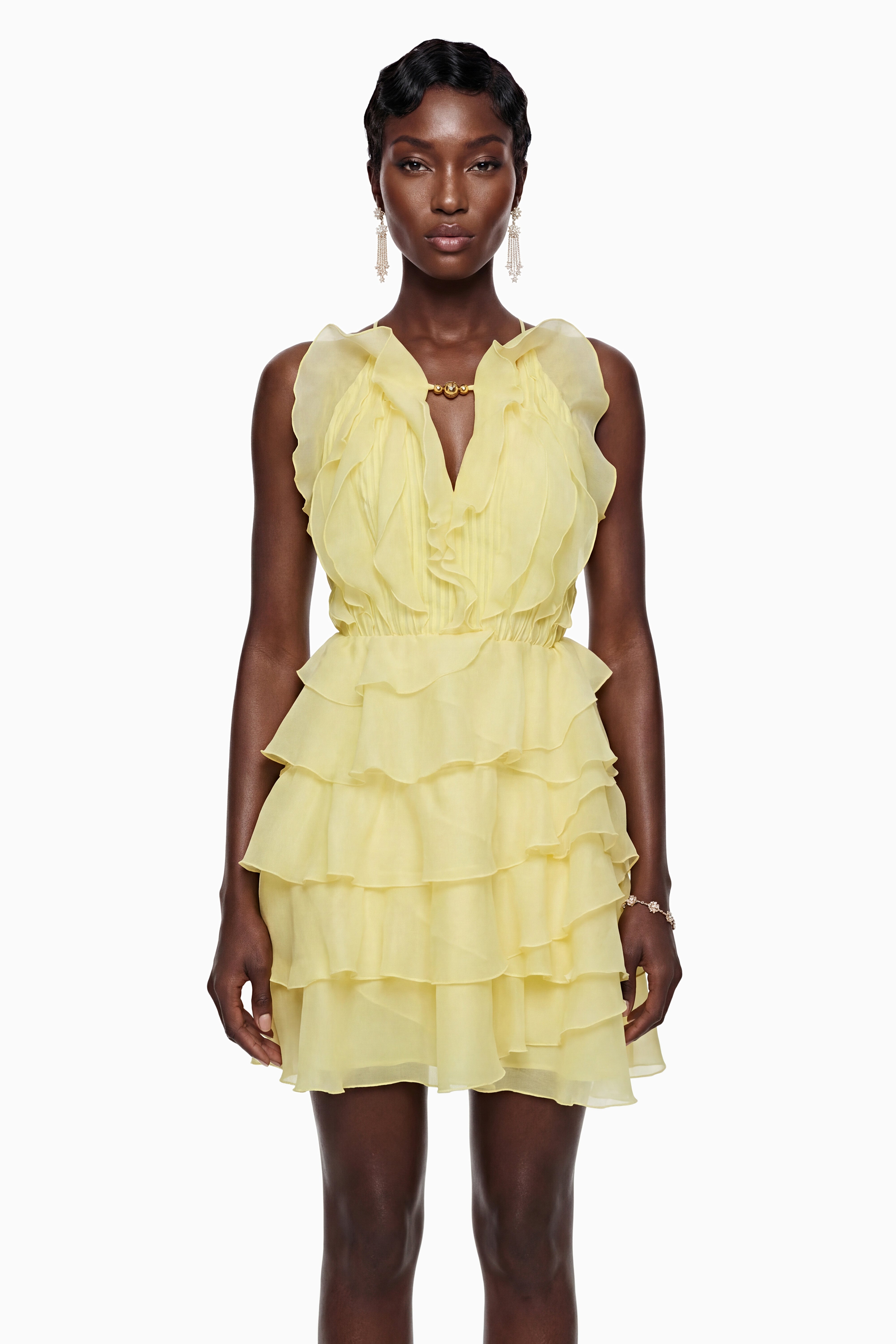 Thulisile Pale Yellow Halterneck Ruffled Mini Dress (Final Sale-US Only)