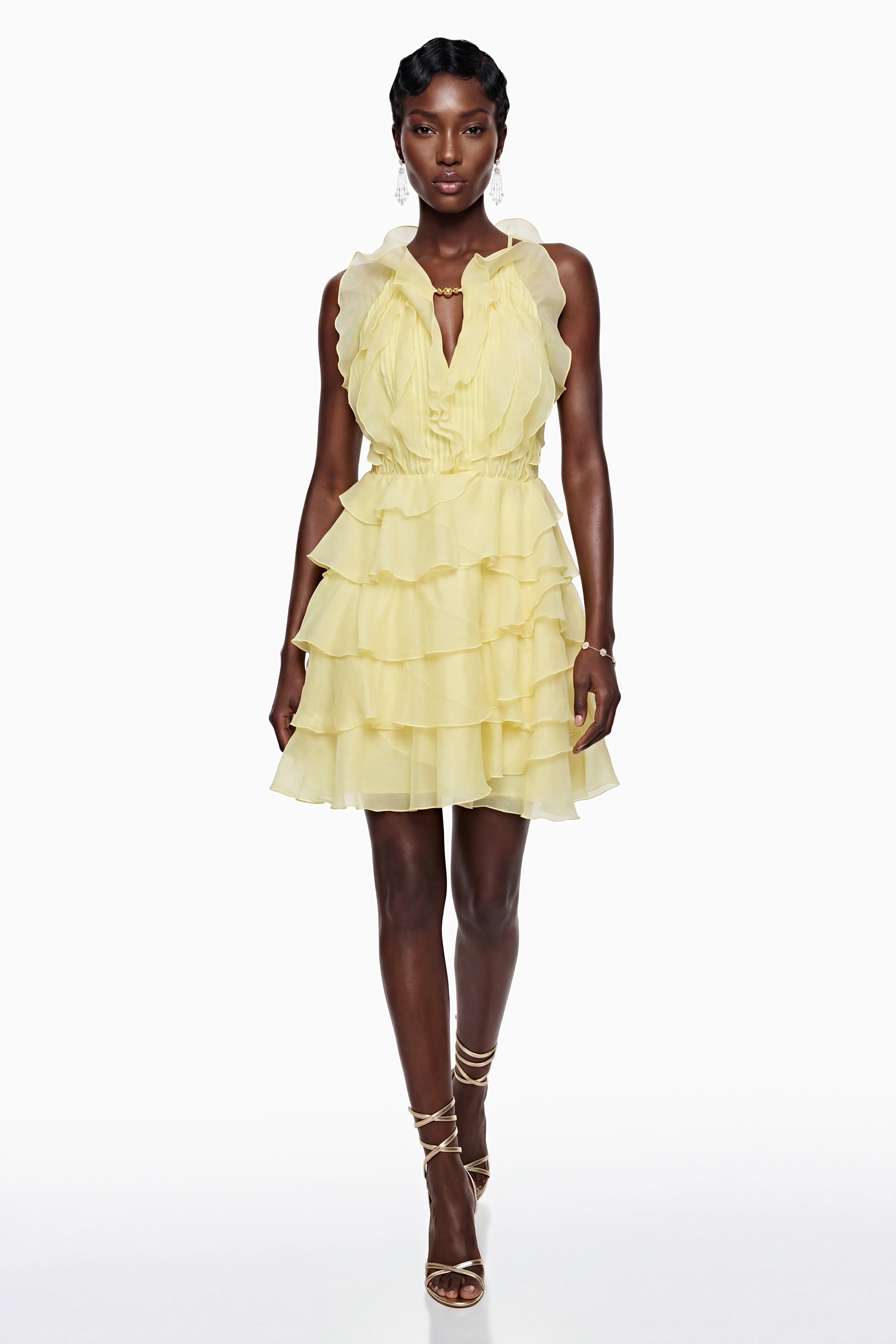 Thulisile Pale Yellow Halterneck Ruffled Mini Dress (Final Sale-US Only)
