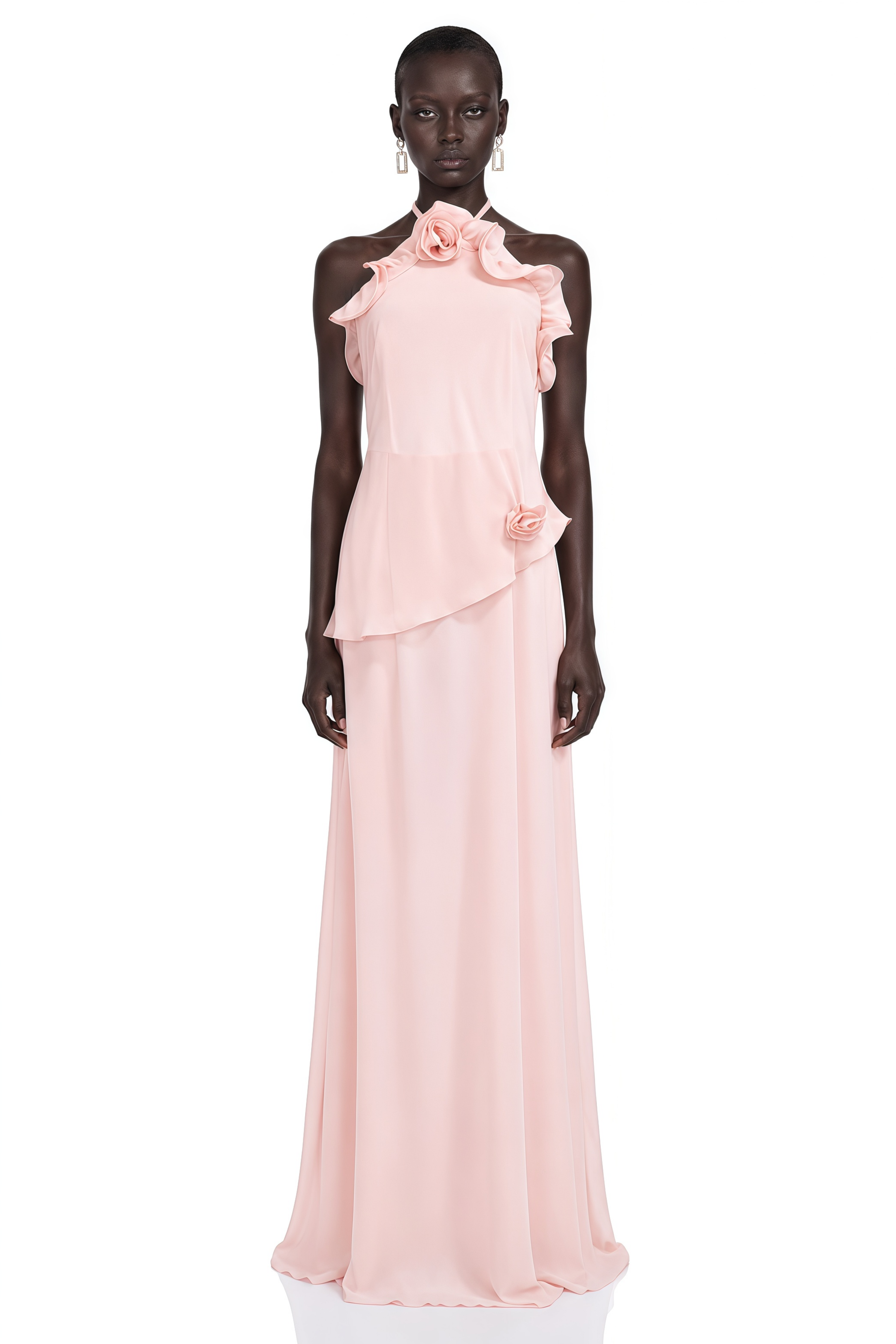 Thulisile Pink Chiffon Maxi Dress with 3D Florals