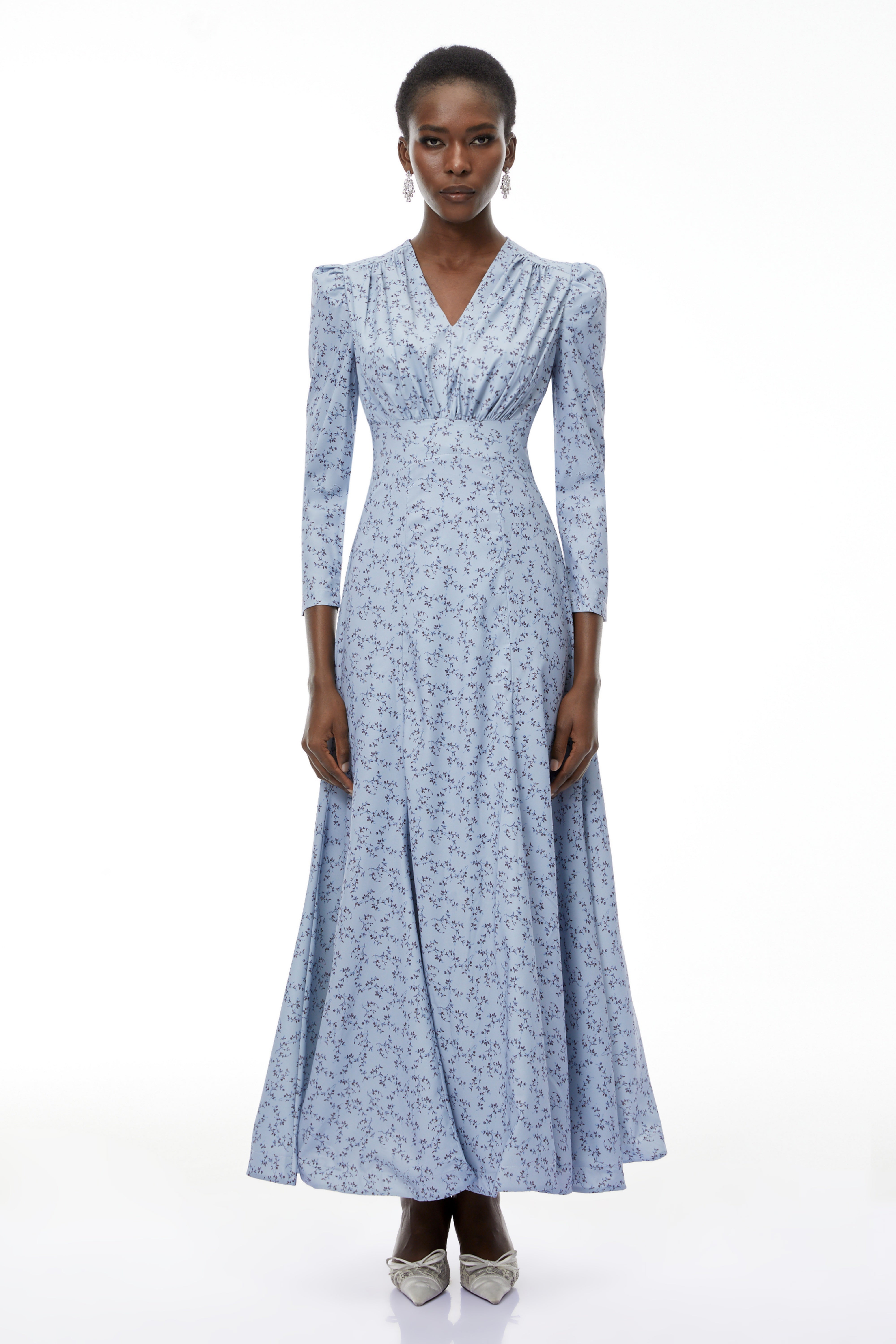 Ursula Blue Floral Print Ruffled Maxi Dress (Final Sale-US Only)