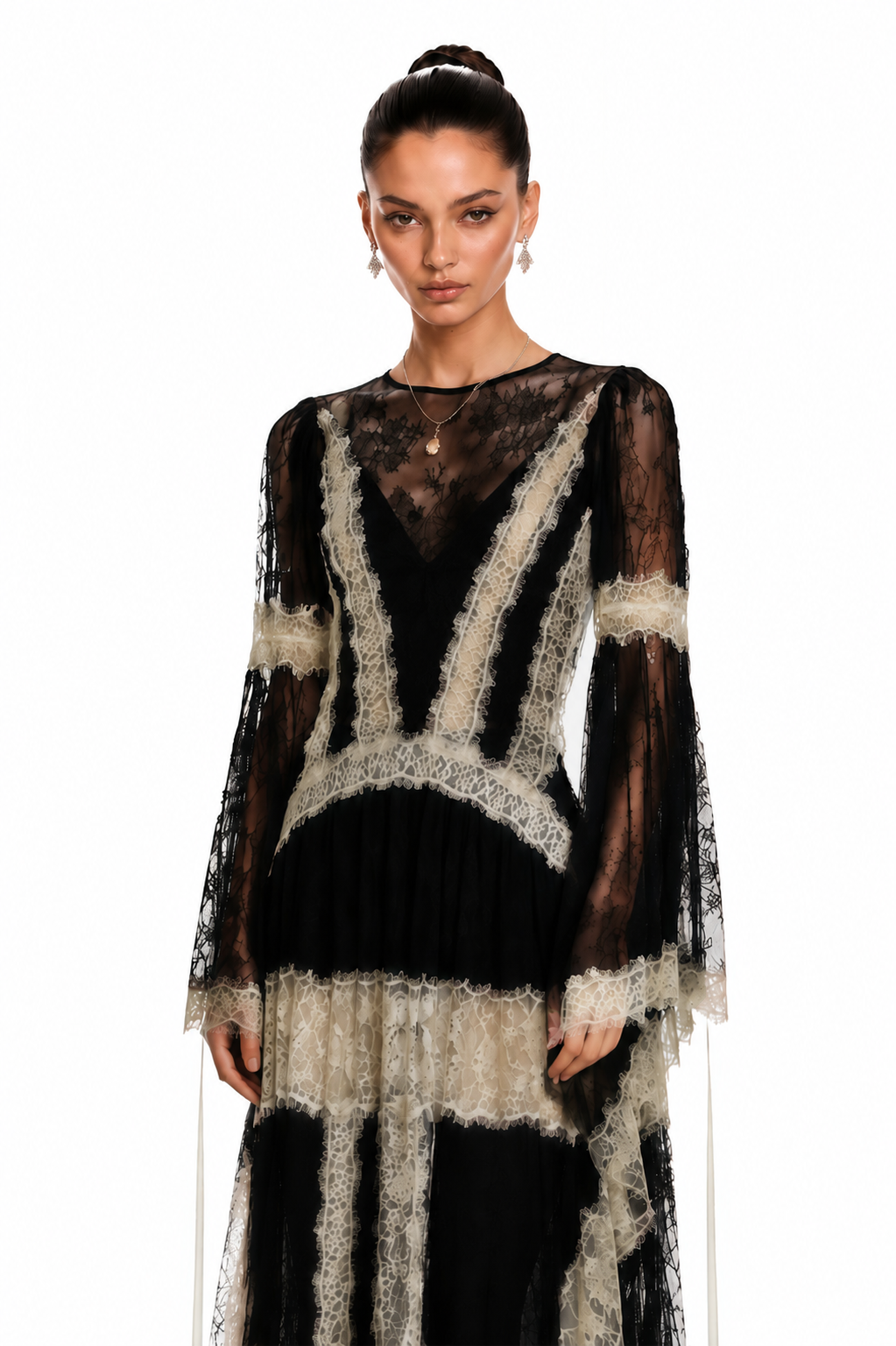 Robe longue en dentelle à blocs de couleur « Valentina Black »