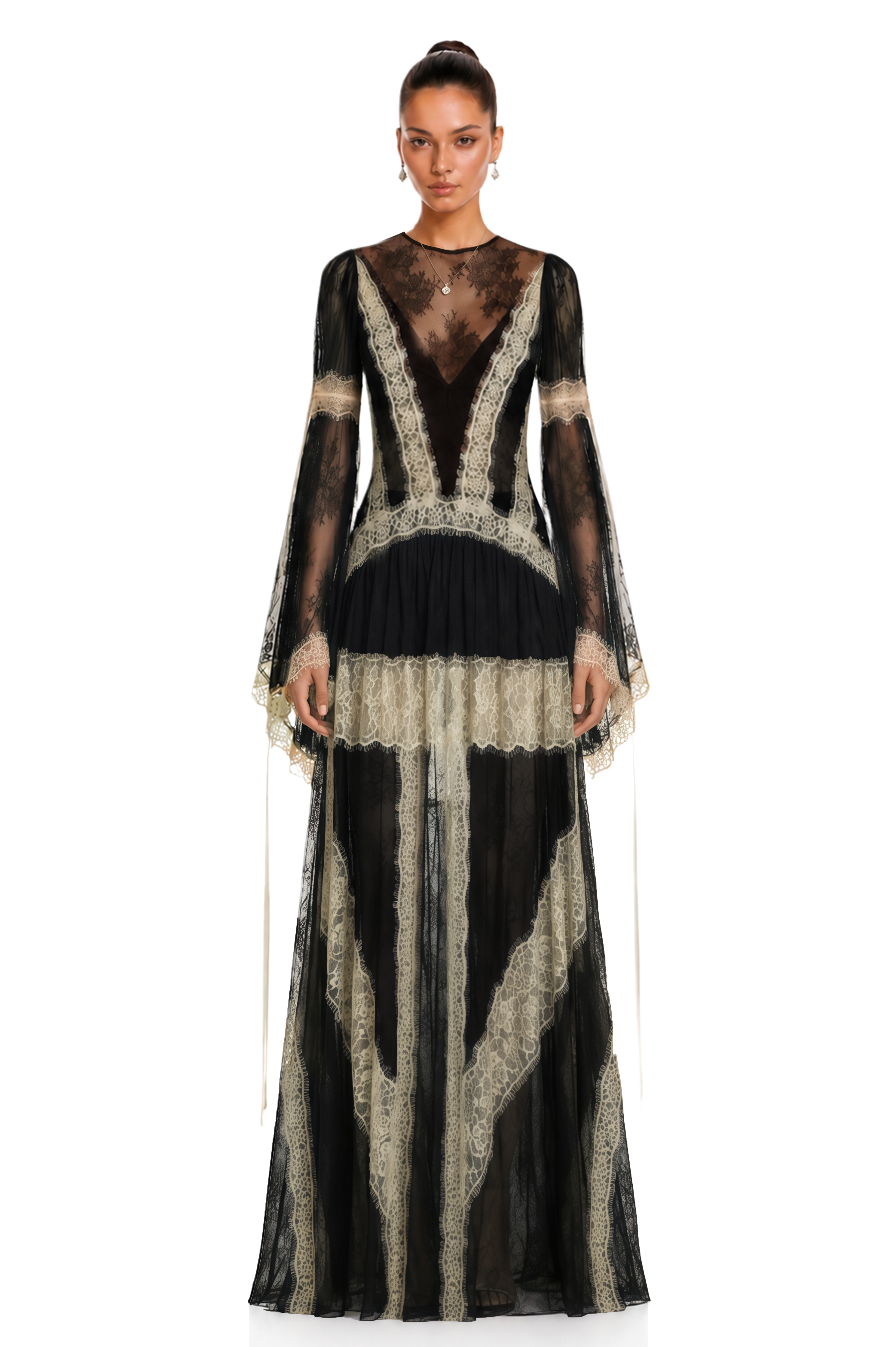Robe longue en dentelle à blocs de couleur « Valentina Black »