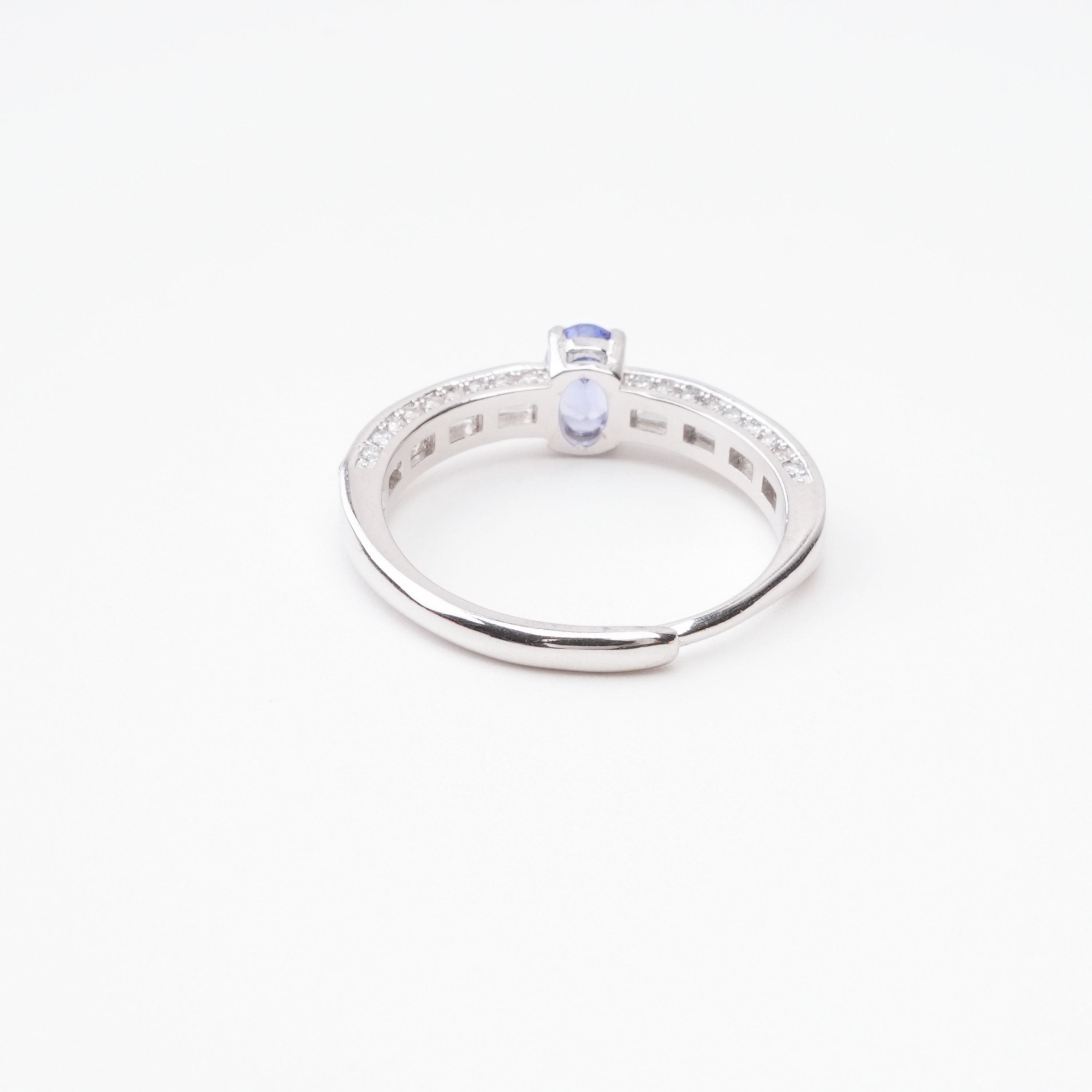 Valeria Sapphire Oval Cut Baguette Crystal Sterling Silver Ring