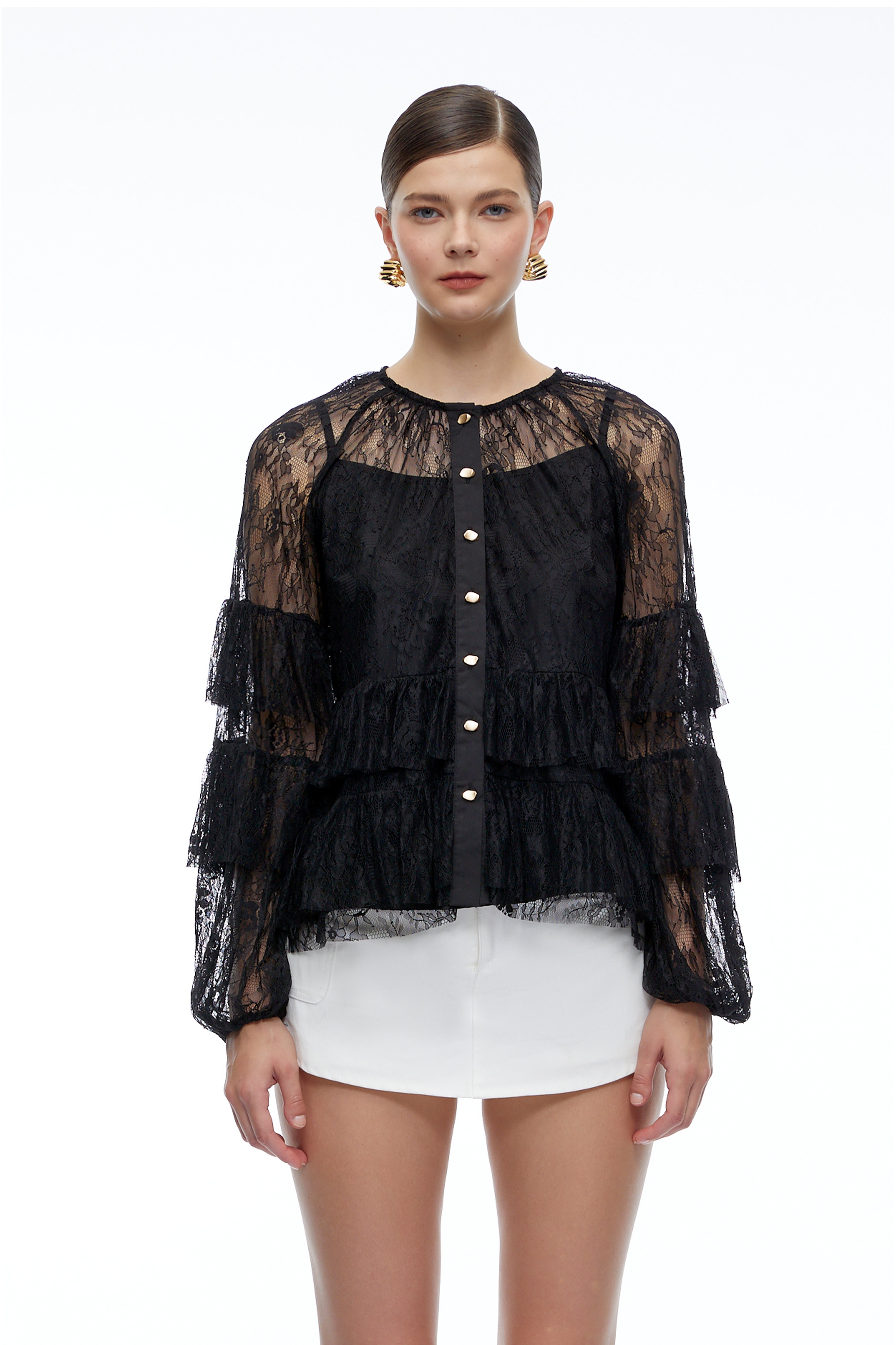Verena Black Lace Long Sleeve Blouse