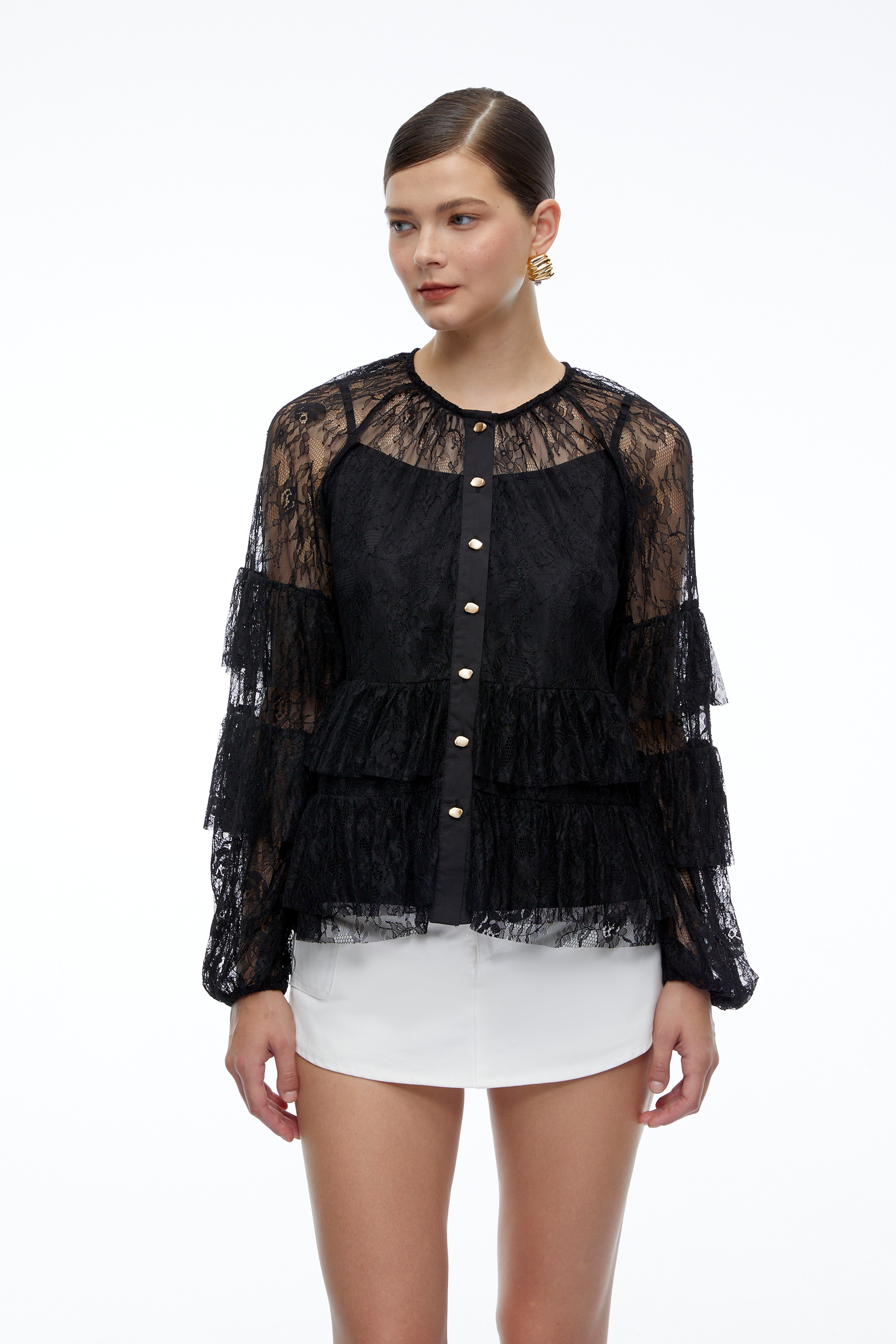 Verena Black Lace Long Sleeve Blouse