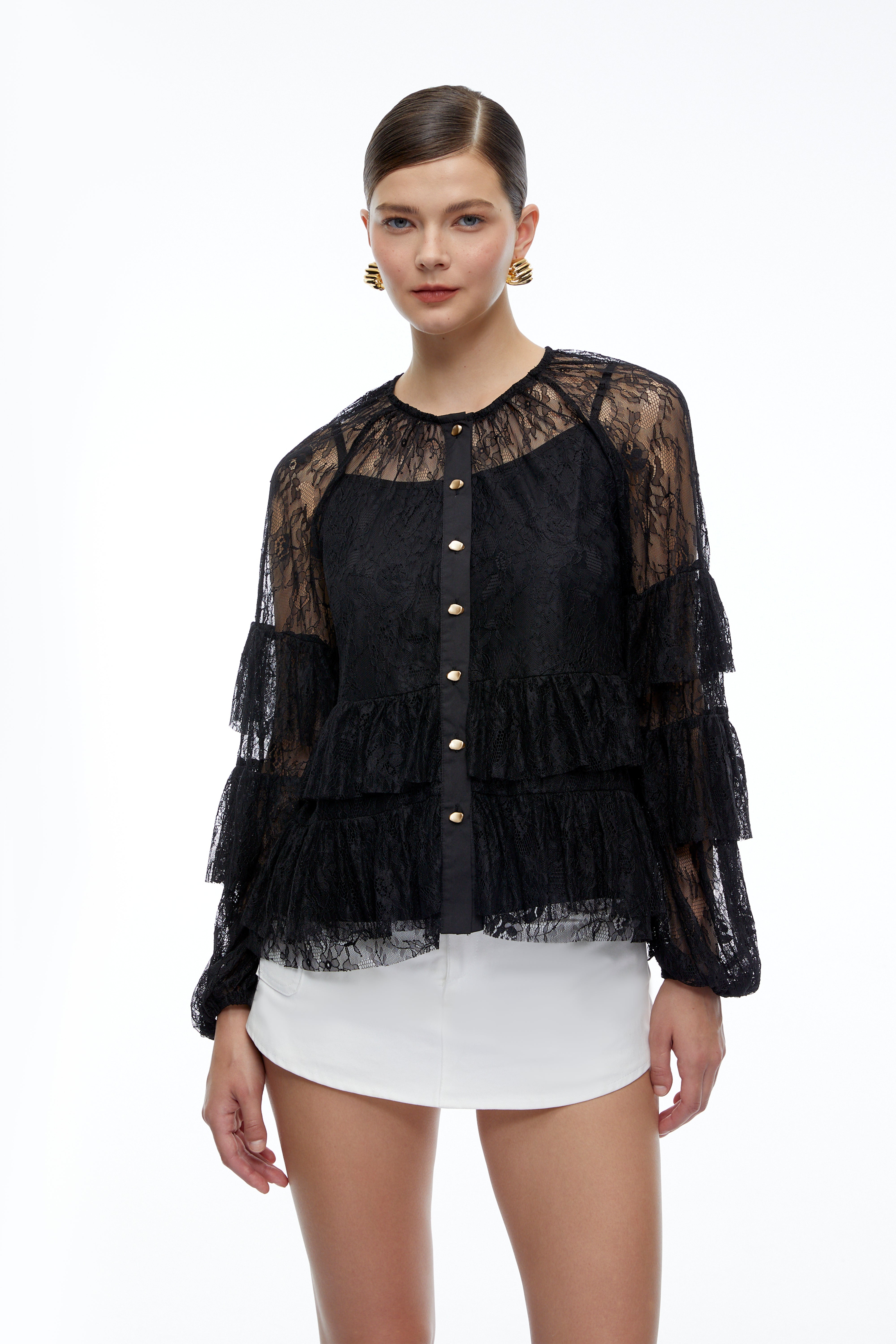 Verena Black Lace Long Sleeve Blouse