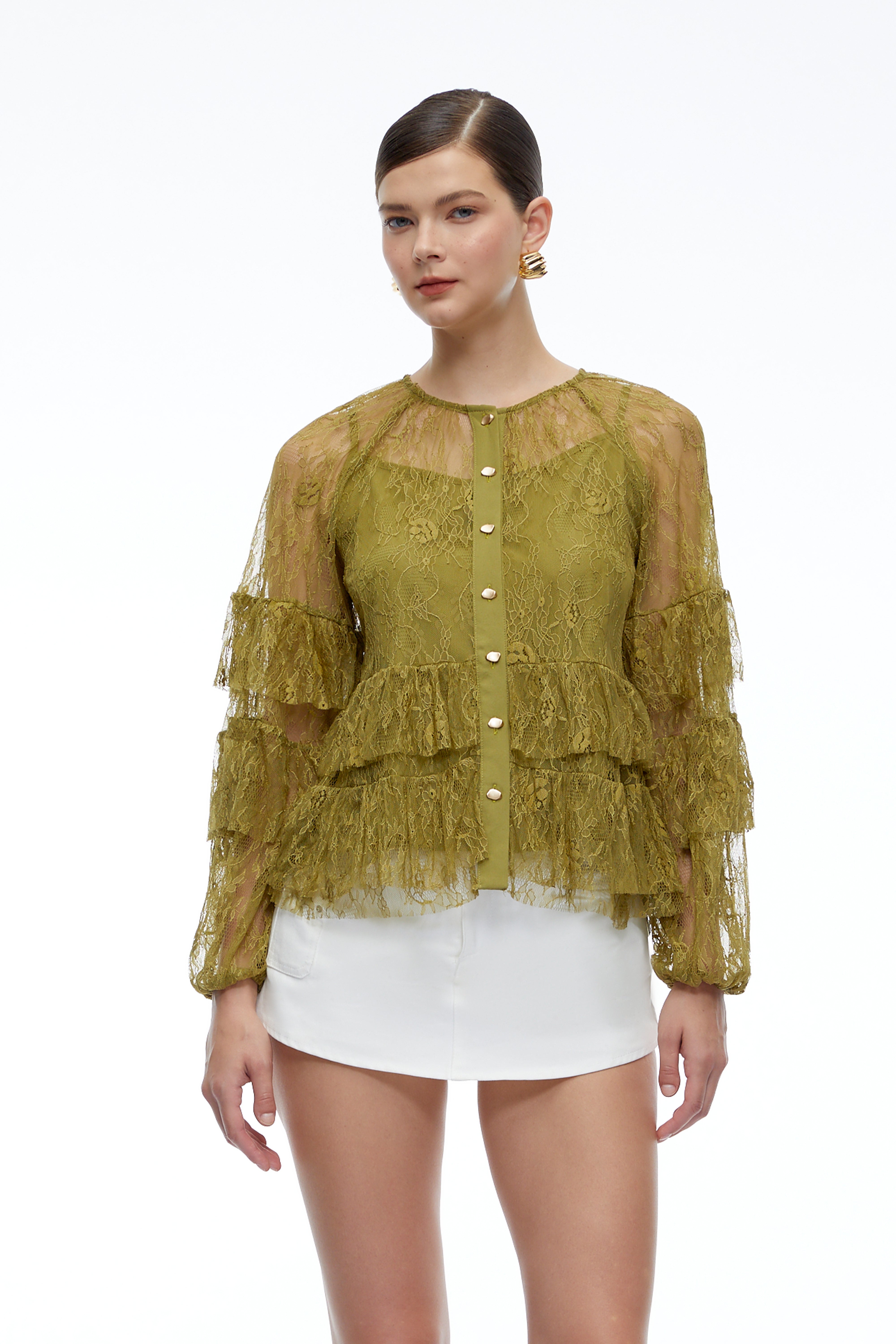 Verena Green Lace Long Sleeve Blouse