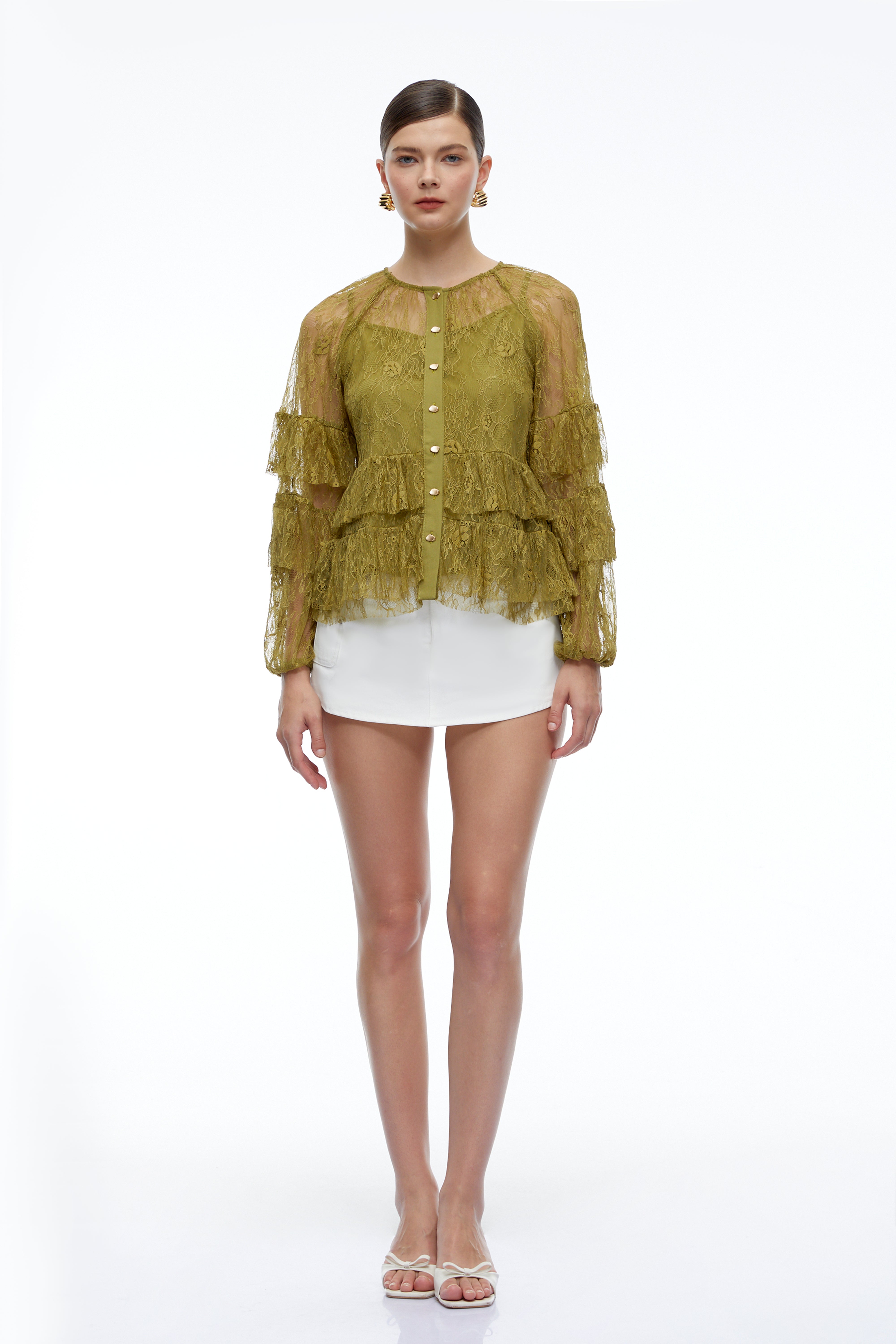 Verena Green Lace Long Sleeve Blouse