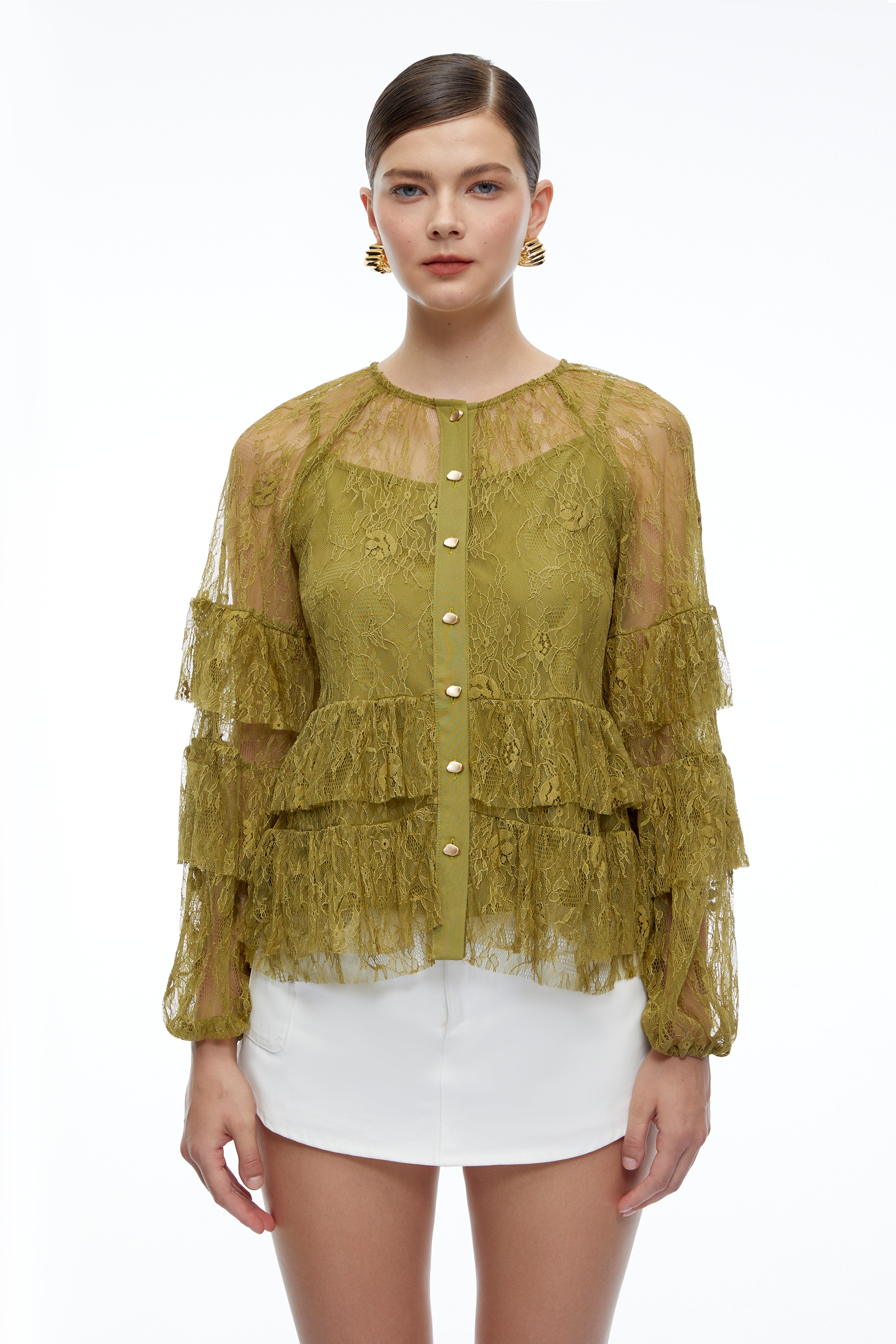 Verena Green Lace Long Sleeve Blouse