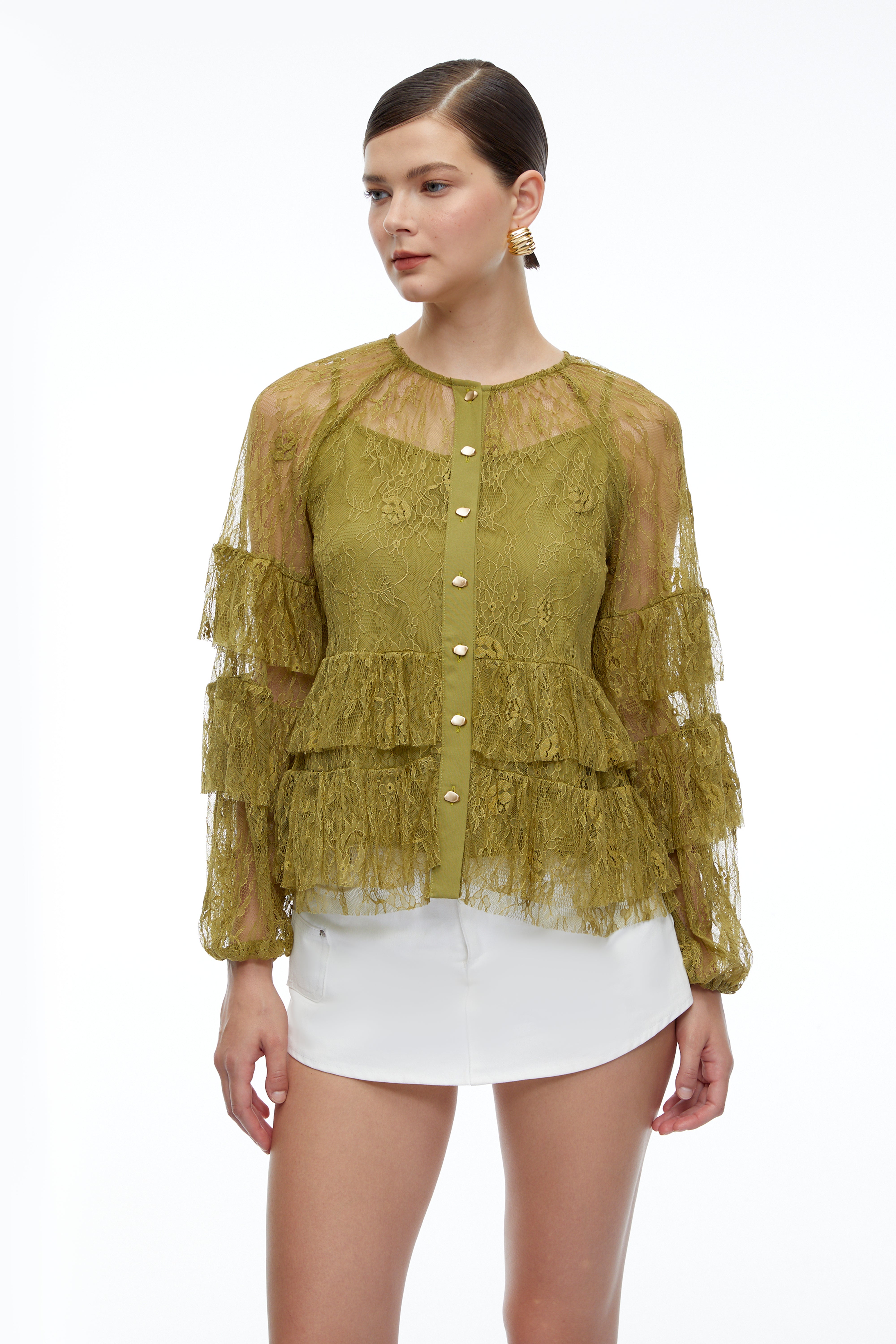 Verena Green Lace Long Sleeve Blouse