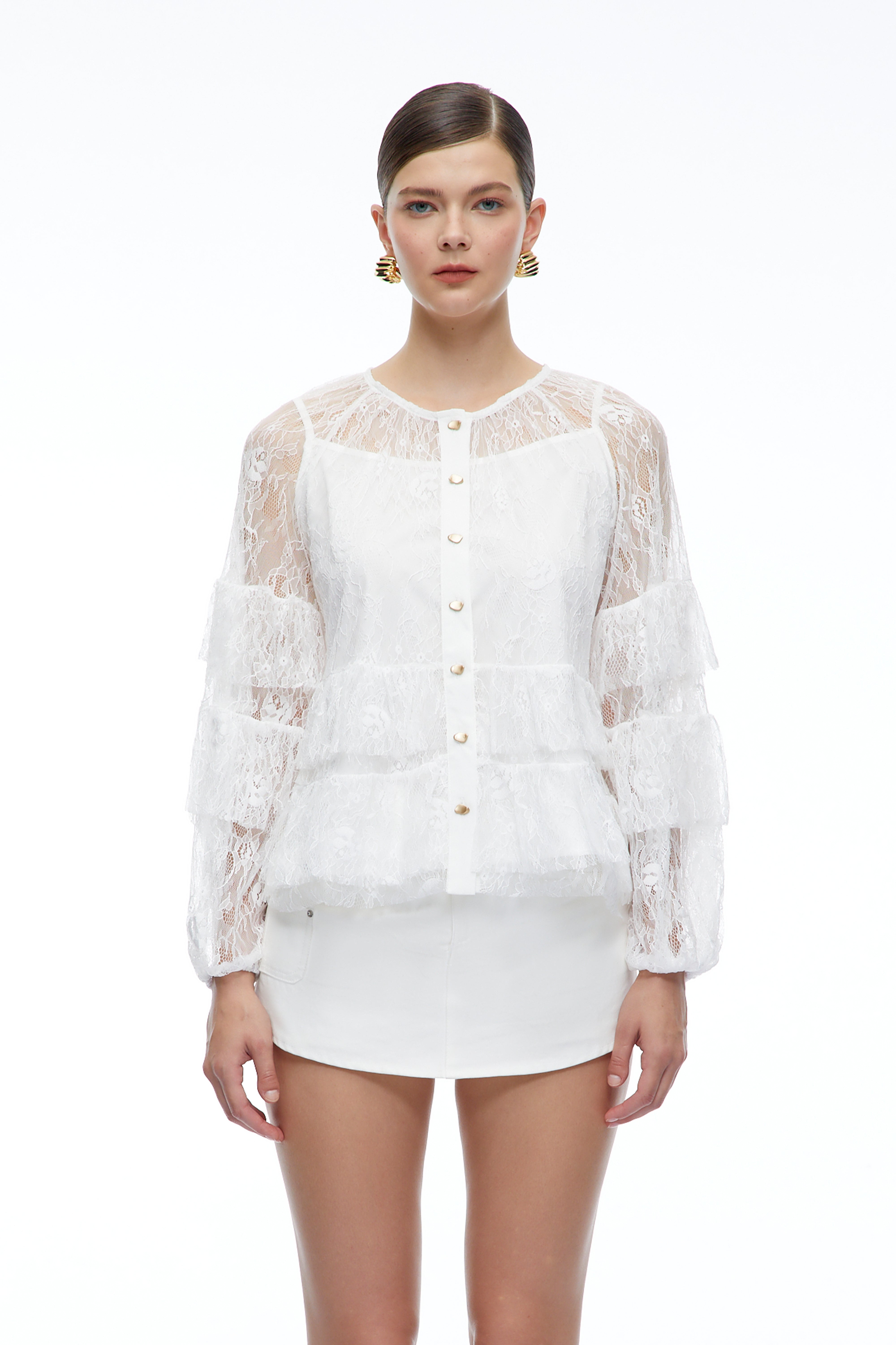 Verena White Lace Long Sleeve Blouse