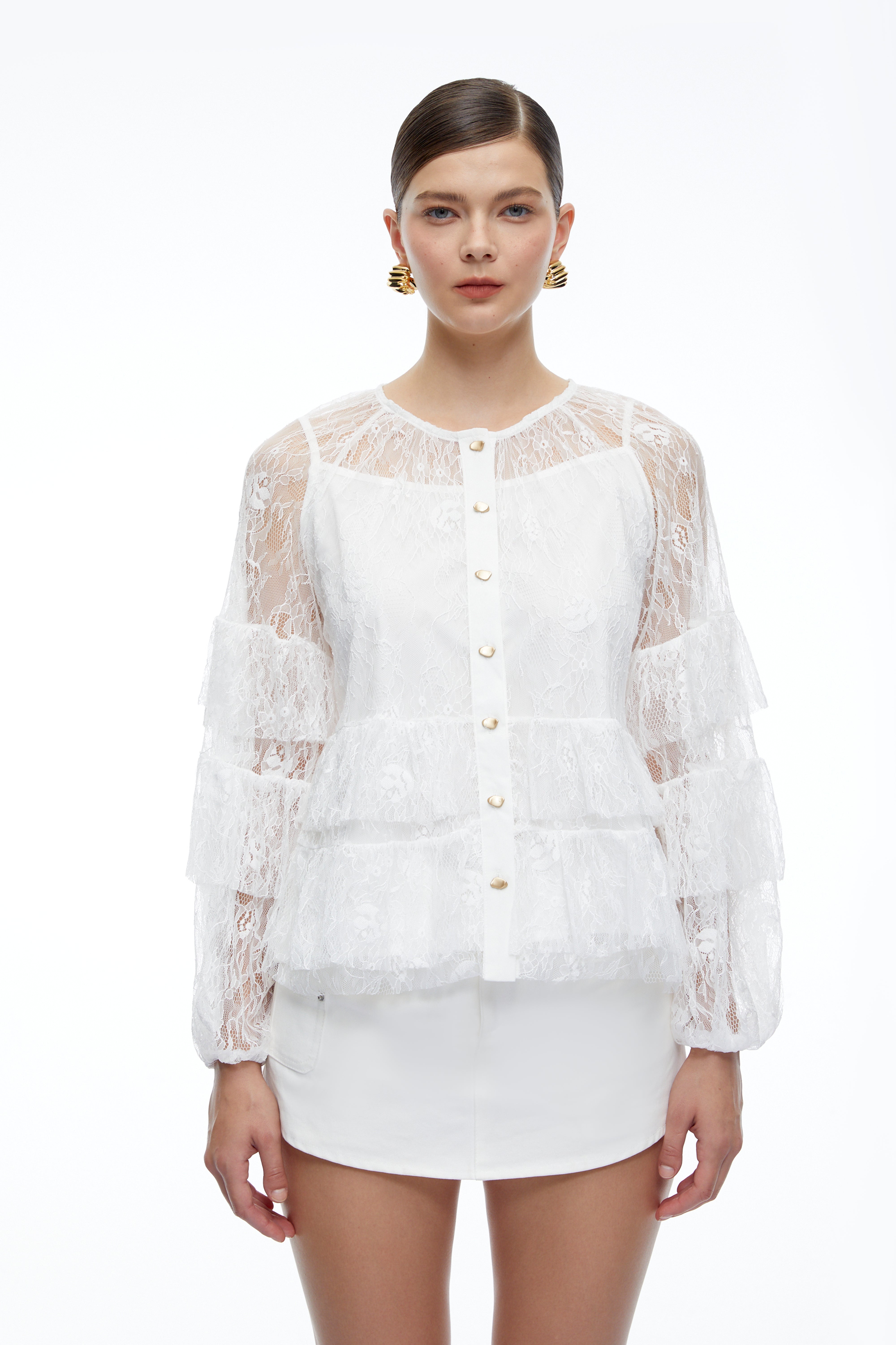 Verena White Lace Long Sleeve Blouse
