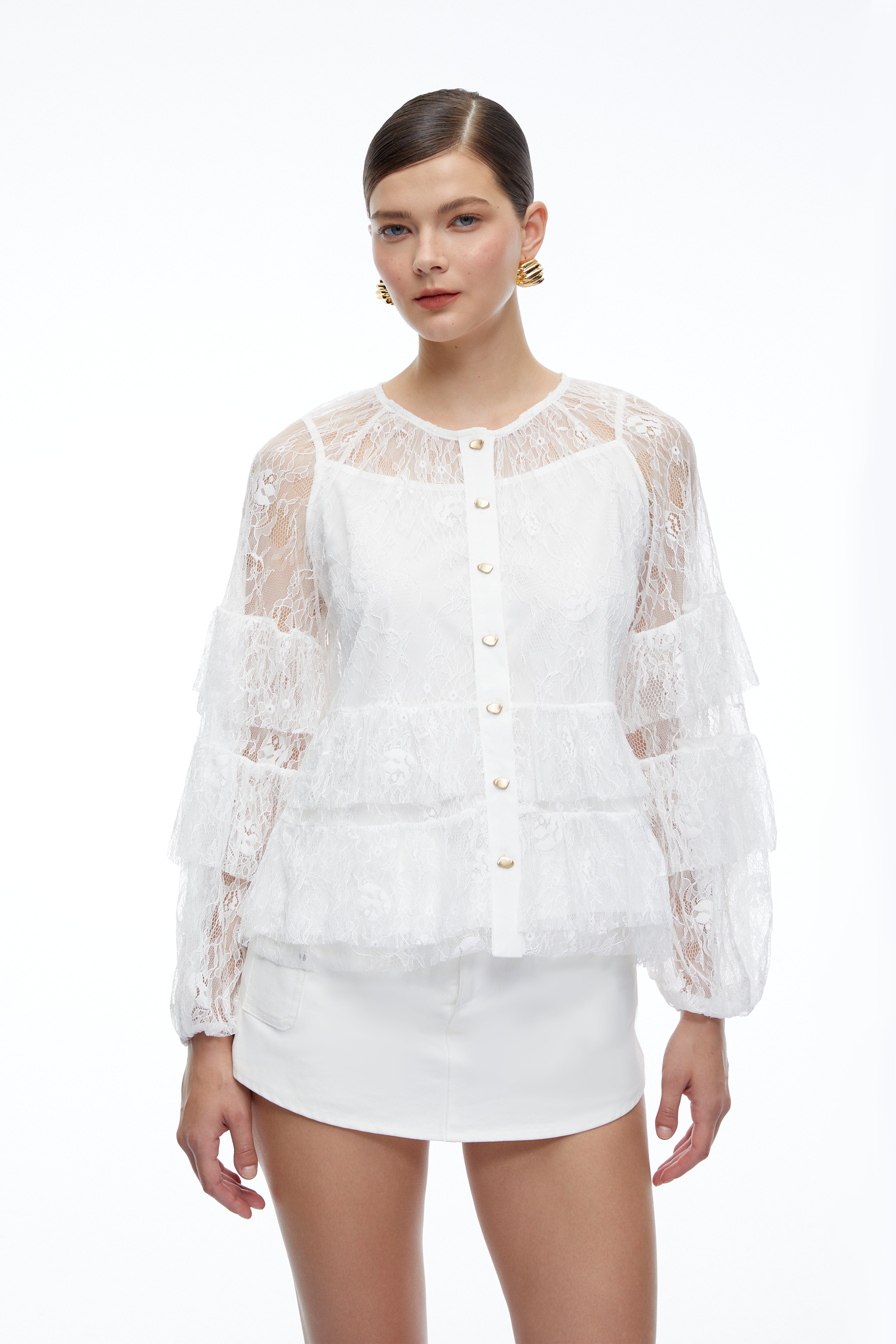 Verena White Lace Long Sleeve Blouse
