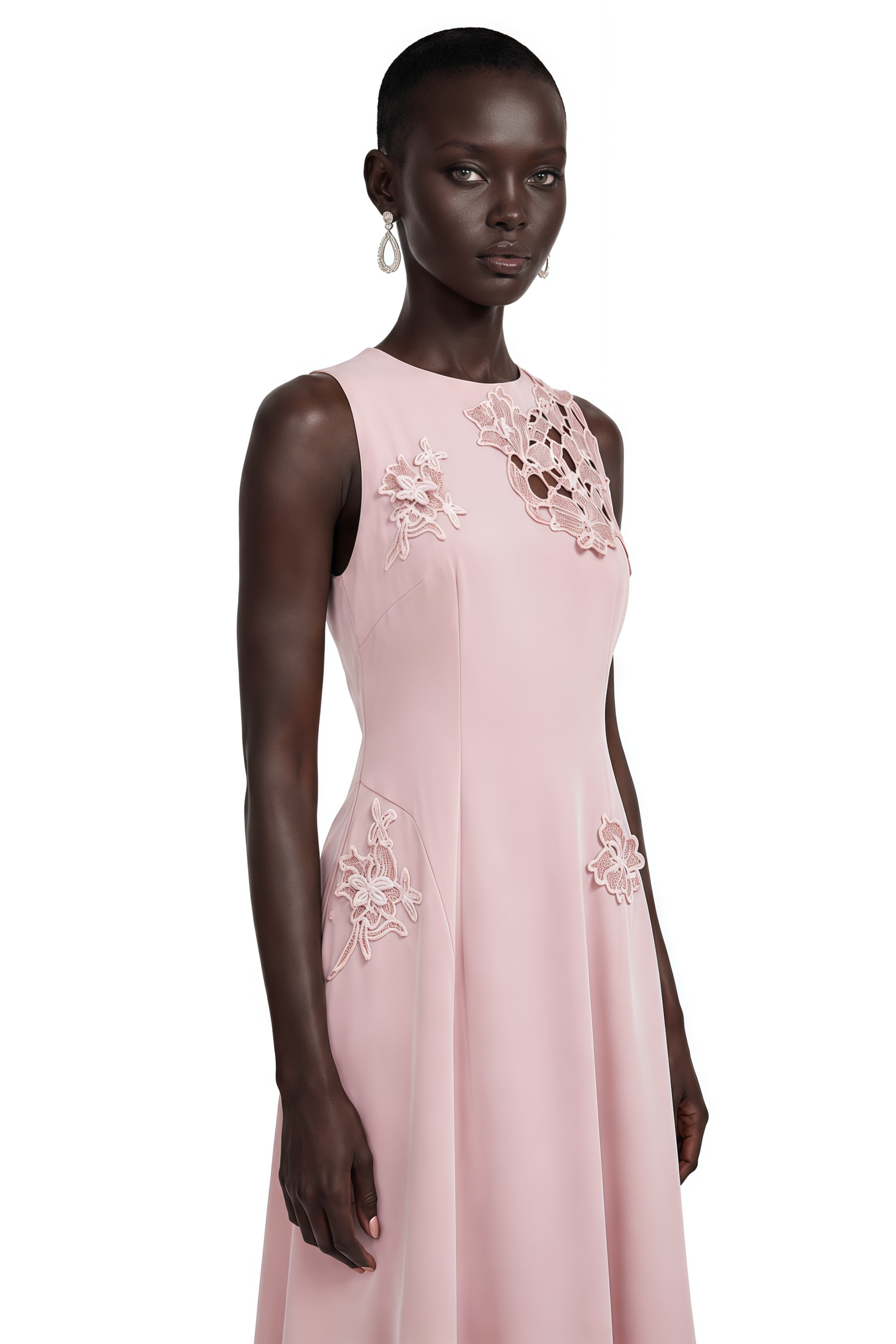 Vesper Pink Sleeveless Maxi Dress with Floral Lace Panels